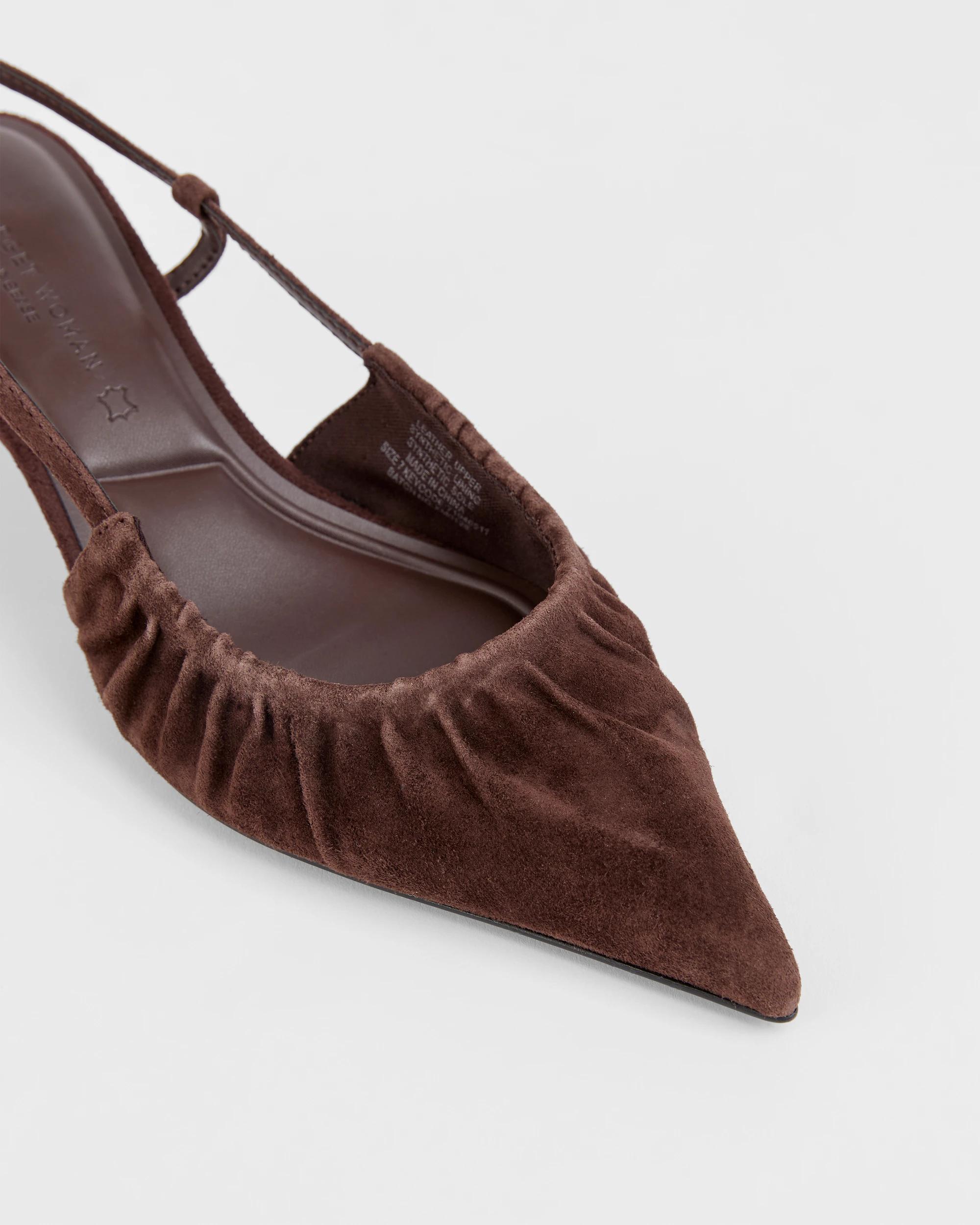 3 Target Woman Genuine Suede Leather Sling Back Gathered Kitten Heels - Kaia CHOC SUEDE, 3 of 3