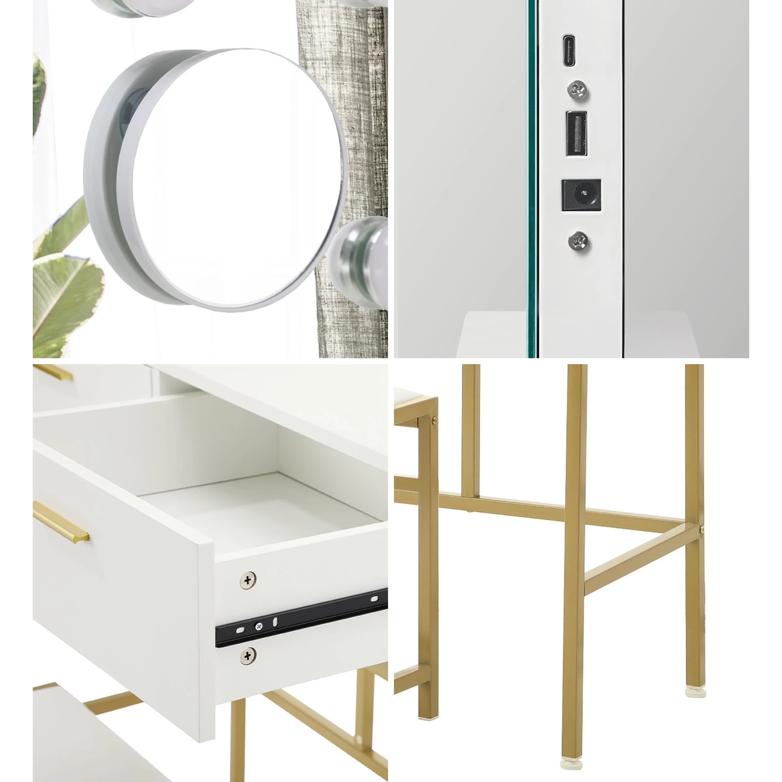 6 Oikiture Dressing Table Bluetooth Hollywood Rotatable Makeup Mirror Vanity Desk - White, 6 of 9