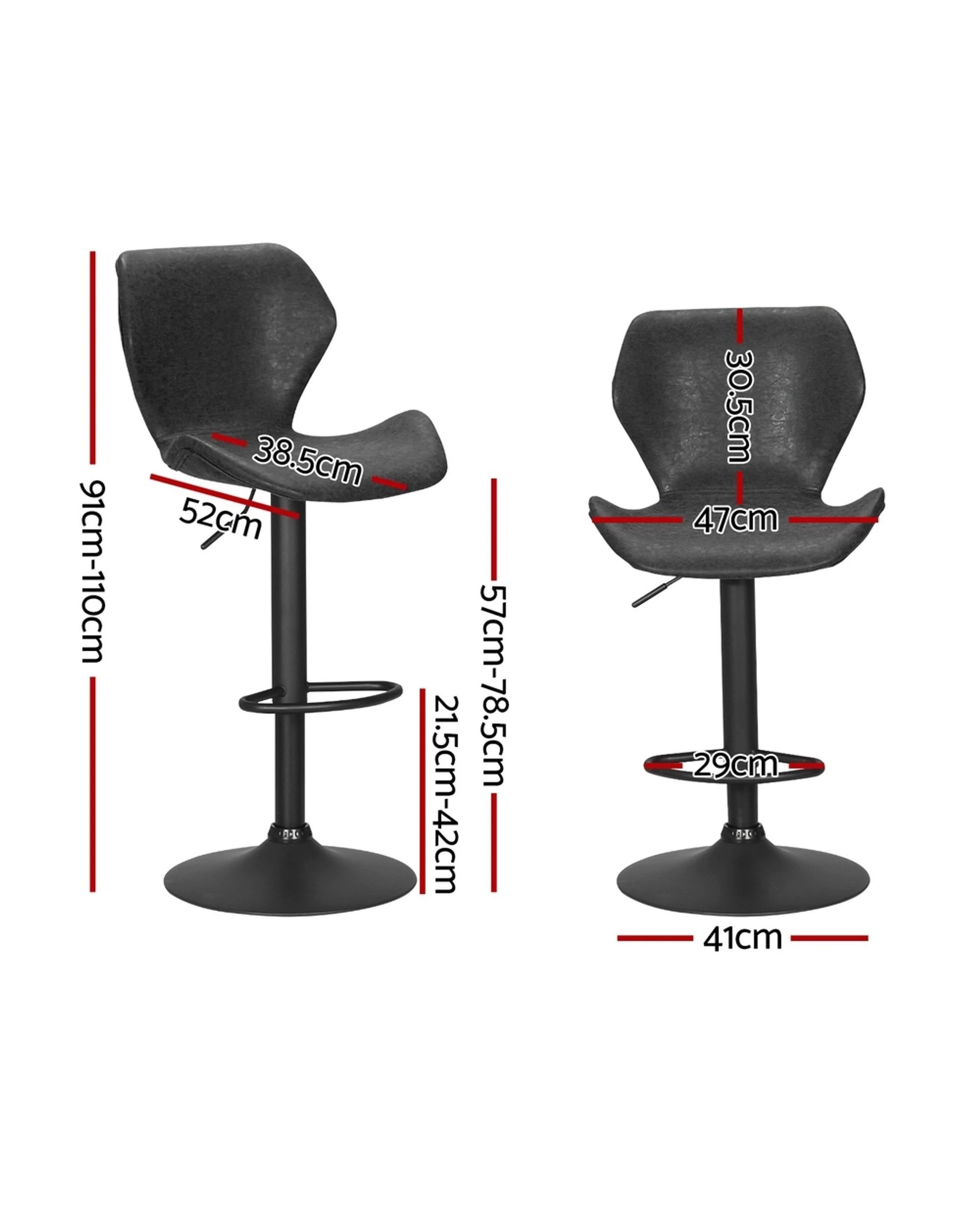 3 Artiss 4x Bar Stools Vintage Leather Gas Lift
 - Black, 3 of 3