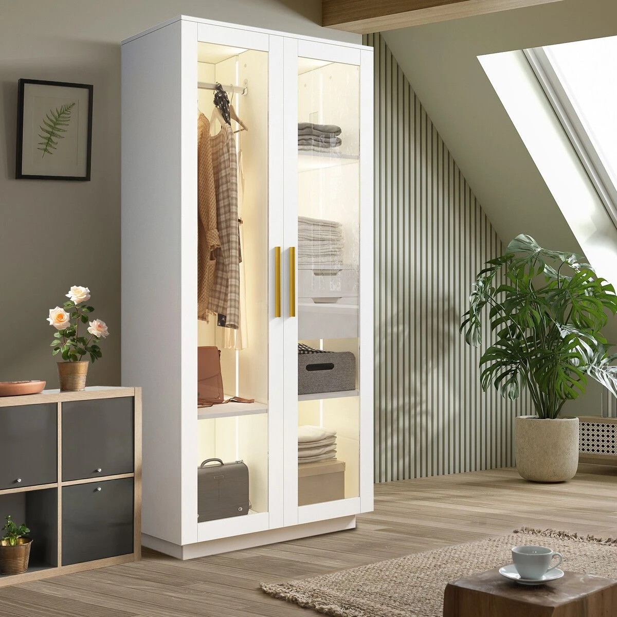 6 LUXSUITE LED Wardrobe Cabinet Armoire Closet Clothes Organiser, 6 of 9