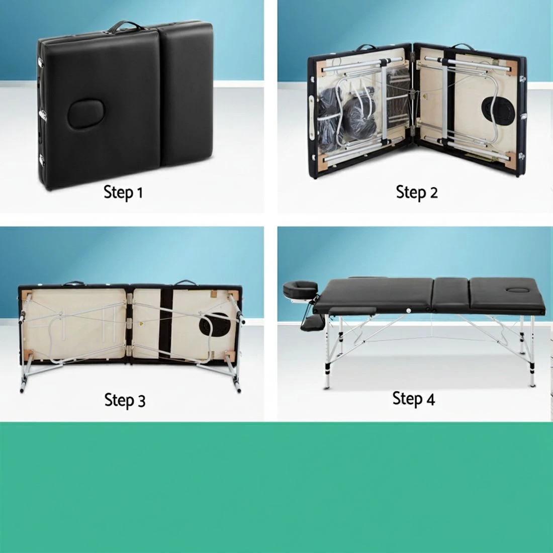 6 Zenses Massage Table 60cm Portable 3 Fold Aluminium Beauty Bed - Black, 6 of 8