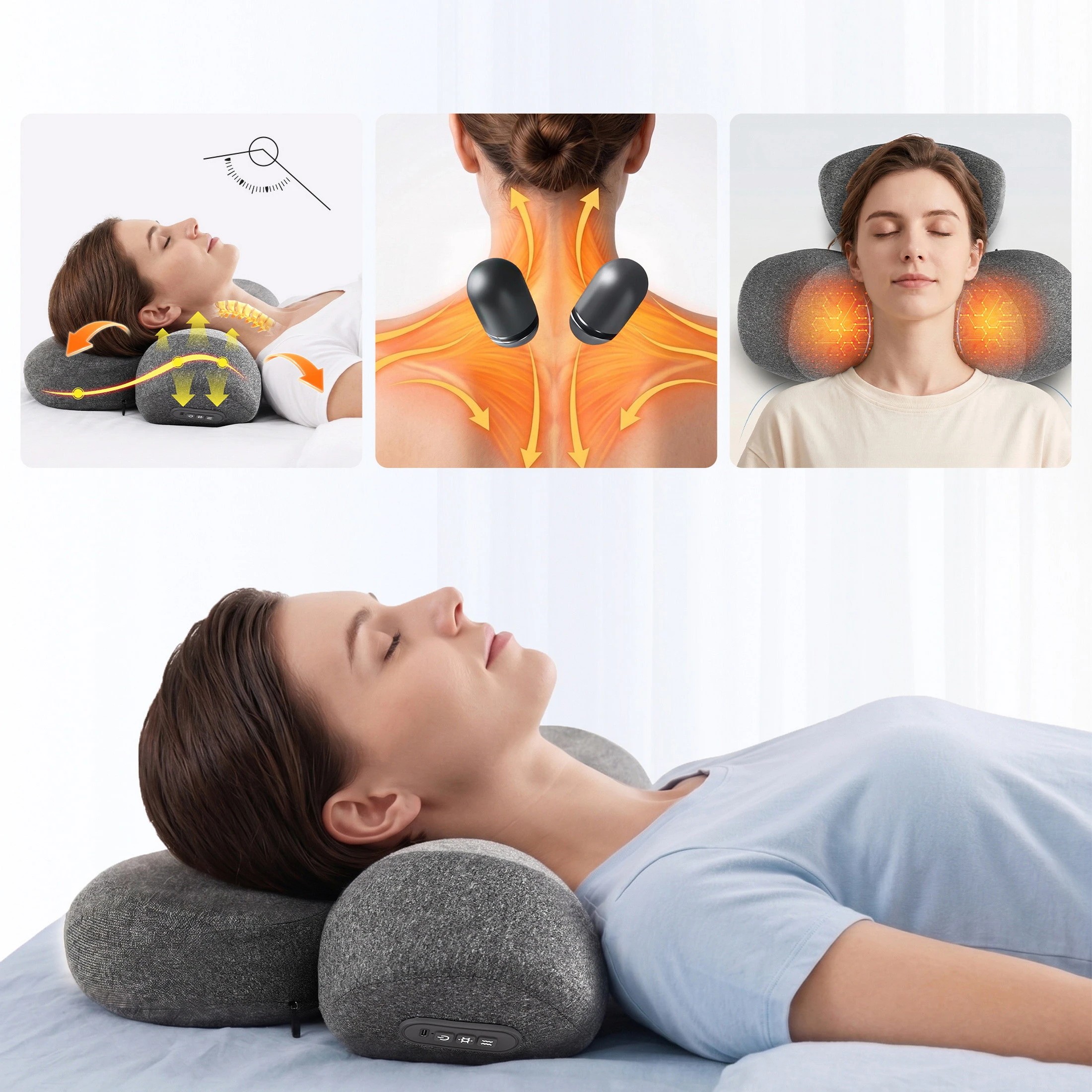2 Livemor 2-in-1 Neck Massager Pillow with Heat, Cervical Support Memory Foam Massage Pillow - Grey, 2 of 7