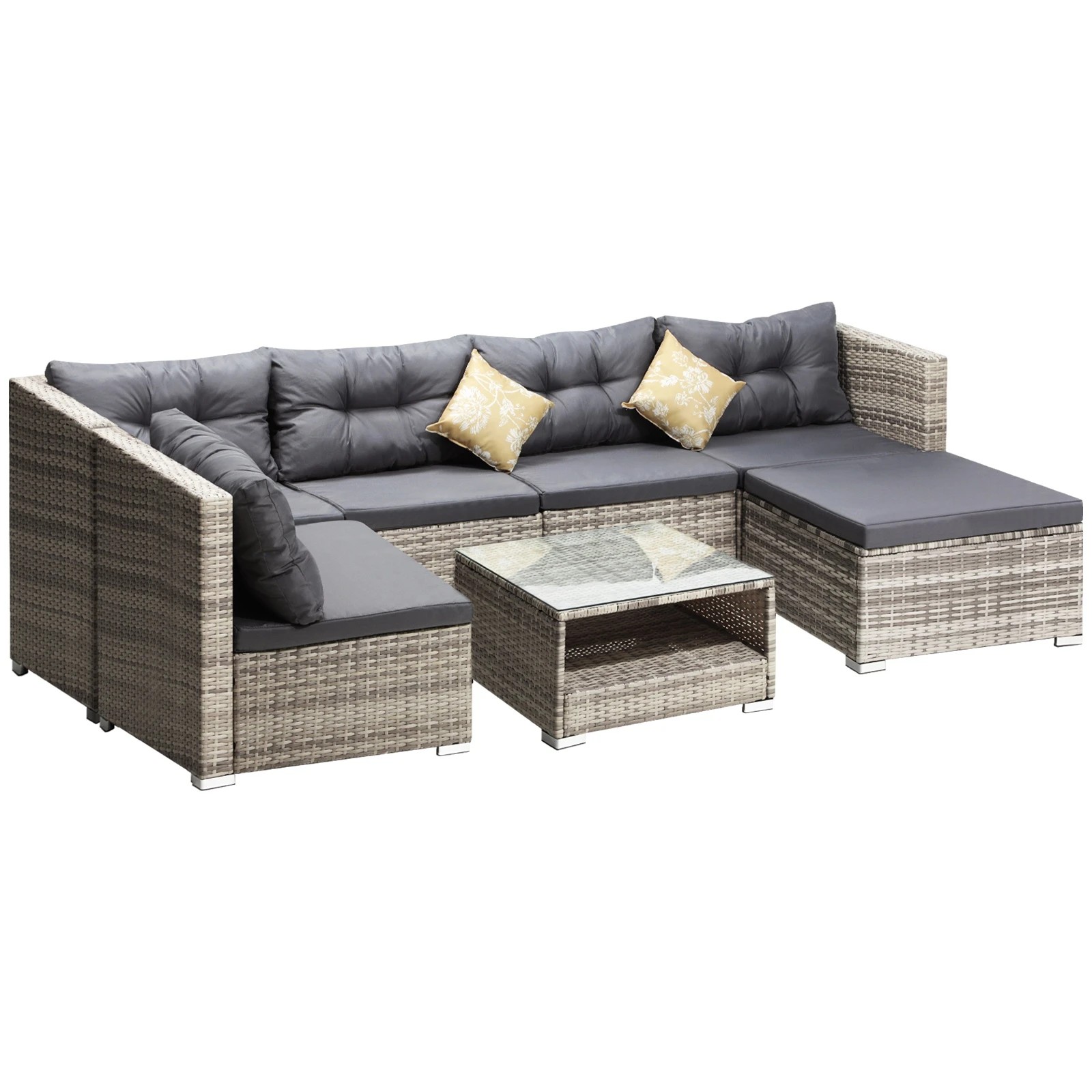 1 Livsip Outdoor Sofa Set 5 Seater Corner Modular Lounge Setting Patio Furniture
 - Grey, 1 of 9