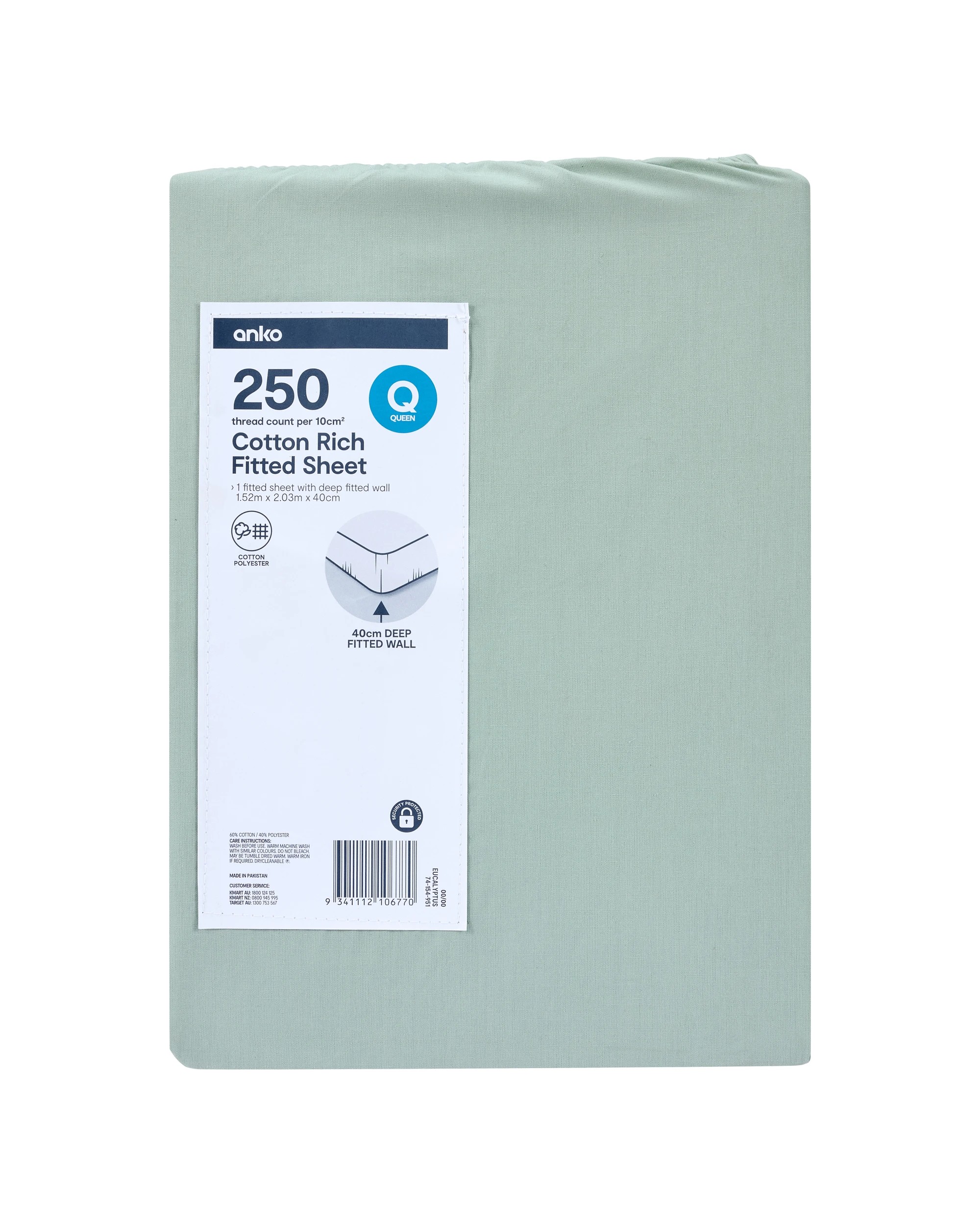 4 250 Thread Count Cotton Rich Fitted Sheet - Queen Bed, Eucalyptus, 4 of 4