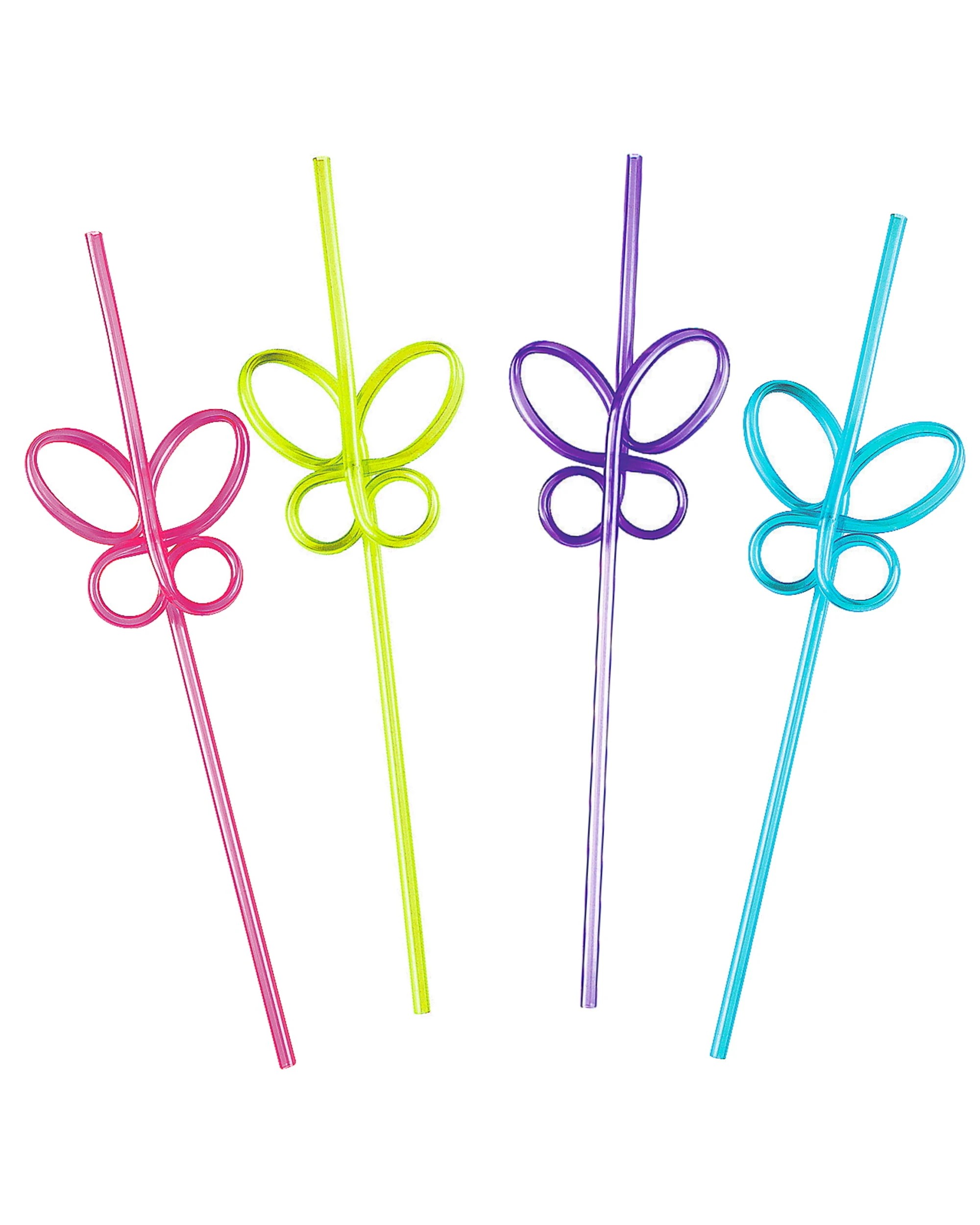 1 Partyrama Coloured Plastic Butterfly Straws Pack of 6, 1 of 1