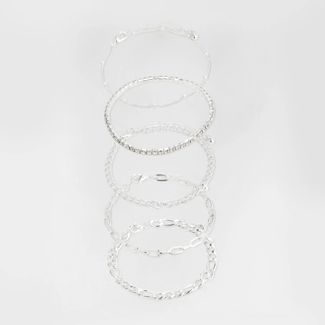 2 5 Pack Chain and Diamante Bracelets - Silver Tone, 2 of 5