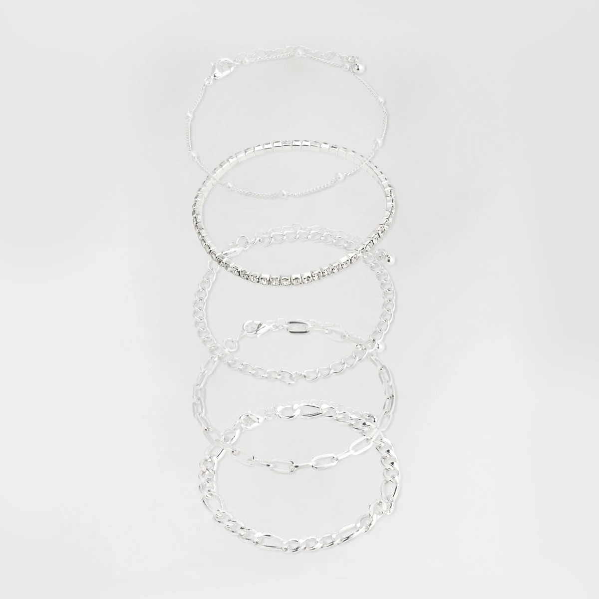 2 5 Pack Chain and Diamante Bracelets - Silver Tone, 2 of 5