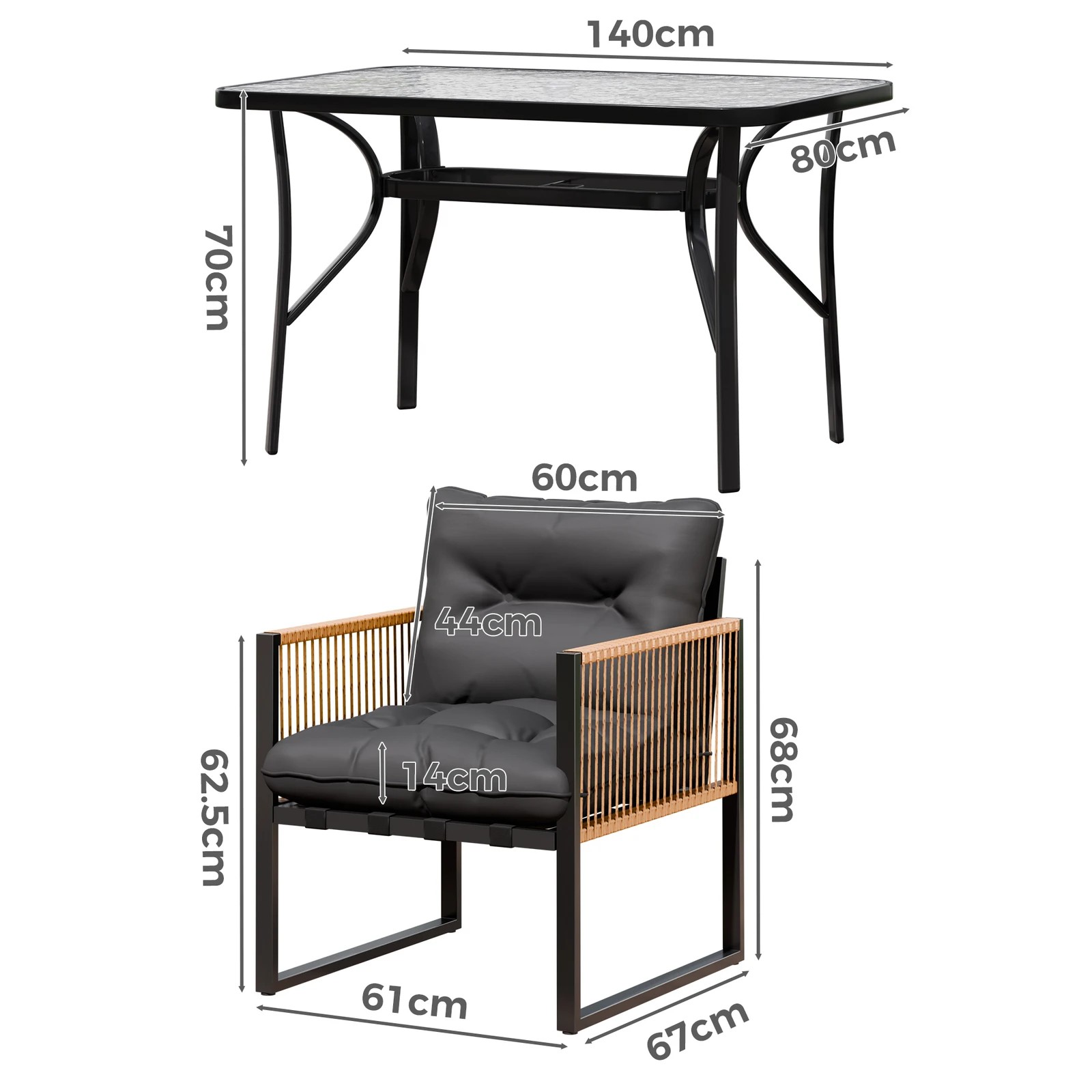 5 Alfordson Outdoor Furniture Setting Patio Dining Table Chair Set Wicker Glass - Black Grey, 5 of 10