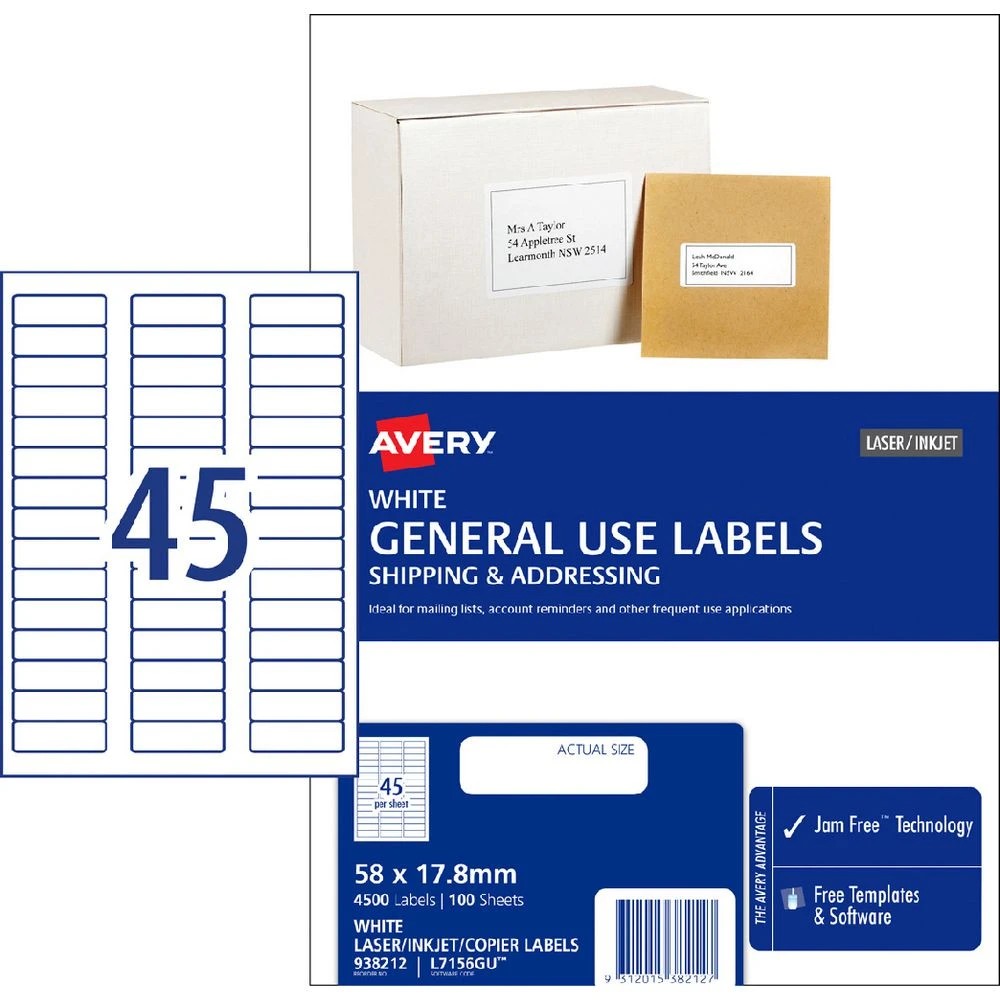 1 Avery 45UP Inkjet Laser General Use Labels White 100 Sheets, 1 of 4