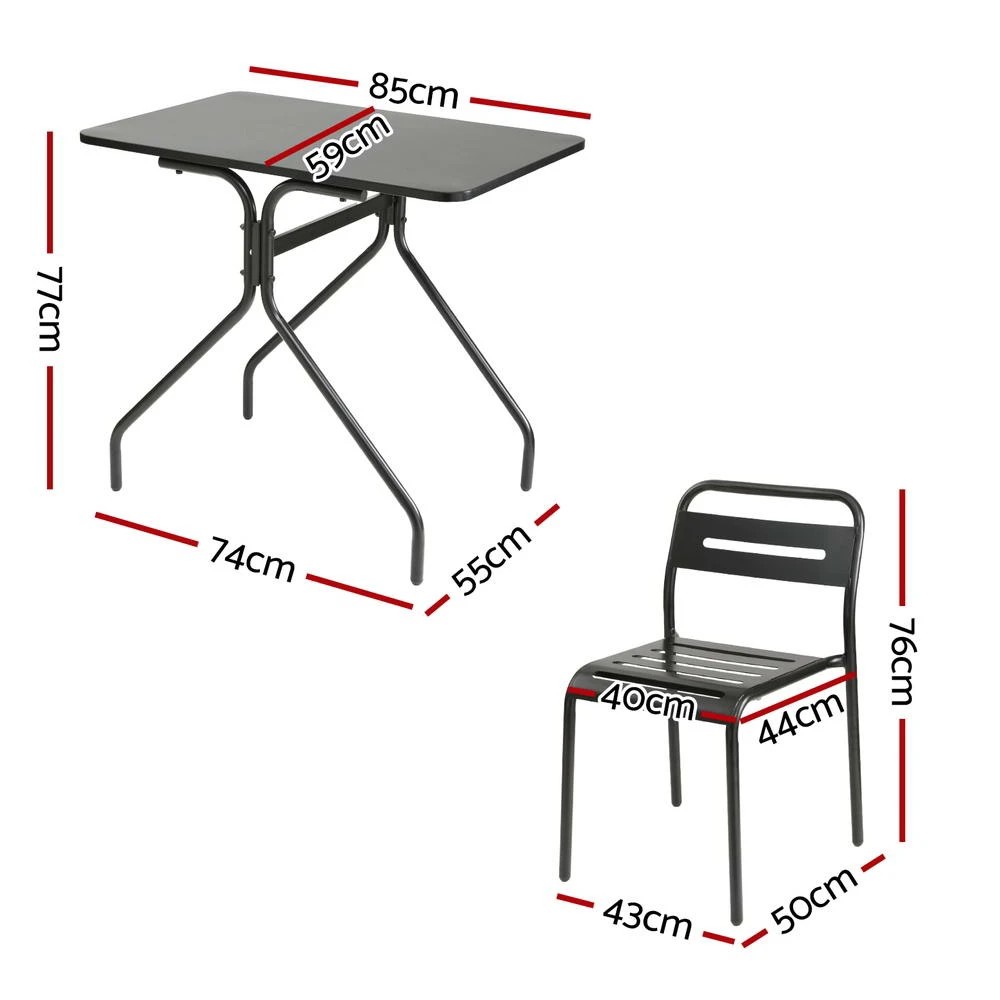 2 Gardeon 3PC Outdoor Bistro Set Patio Furniture Steel Table and Chairs - Black, 2 of 5