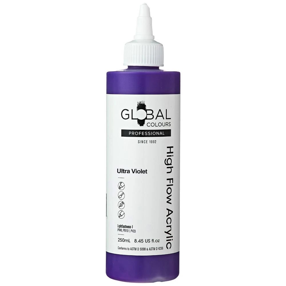 1 Global Colours High Flow Acrylic Paint 250mL Elderberry, 1 of 2