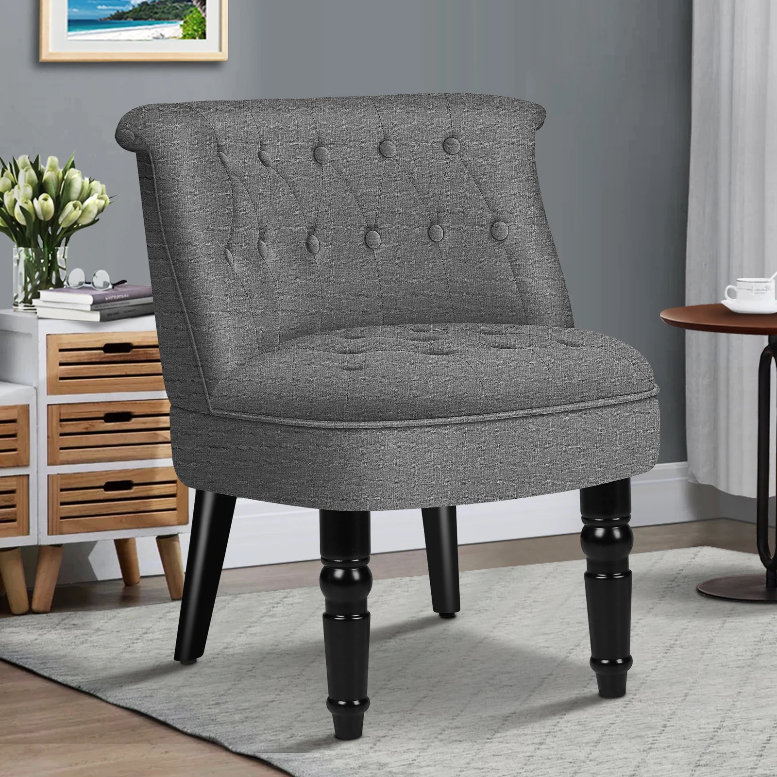 4 Alfordson Armchair Lounge Chair Wingback Accent Tufted Chair Fabric Sofa - Grey, 4 of 9