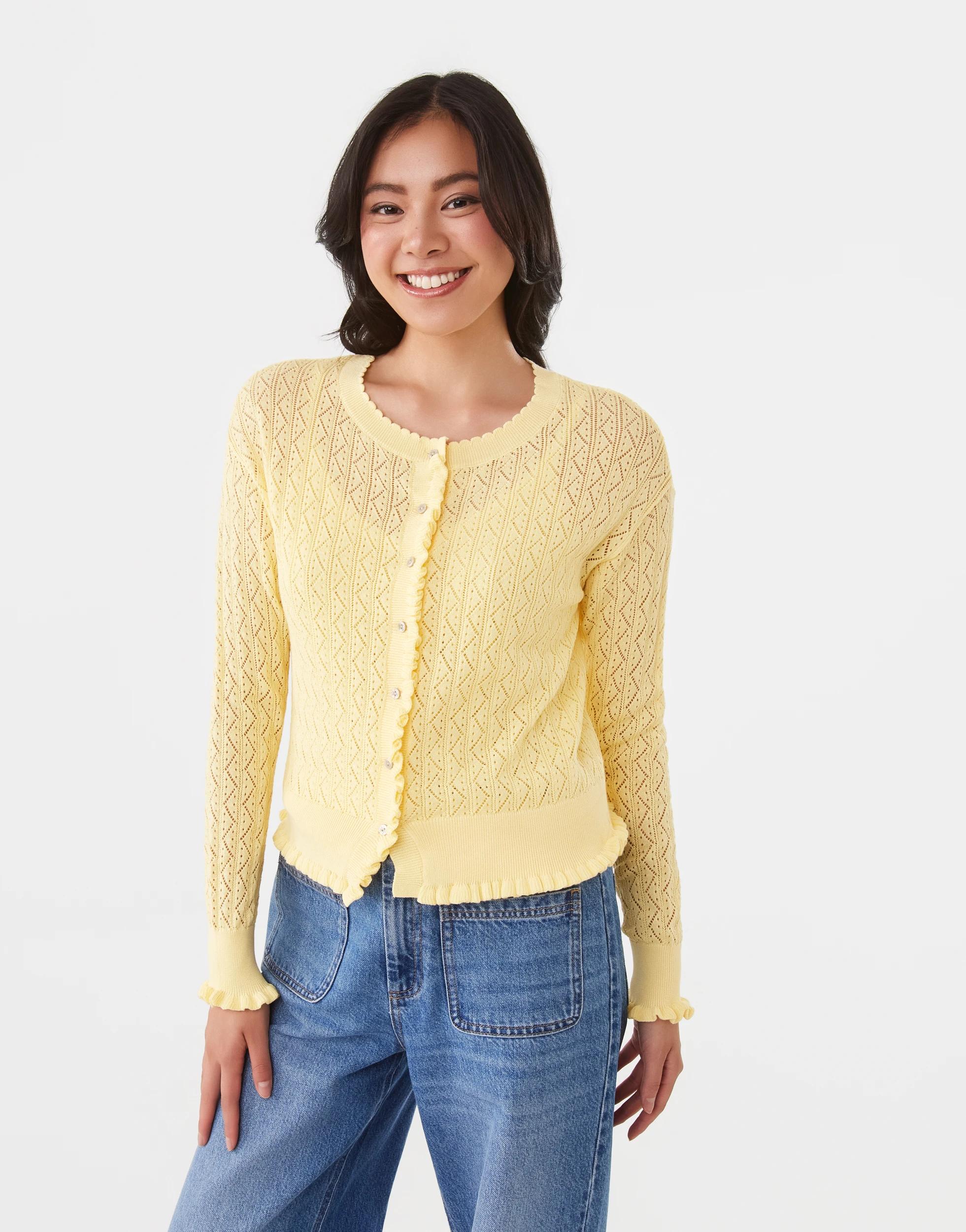 2 Pointelle Cardigan Fln Yellow, 2 of 8