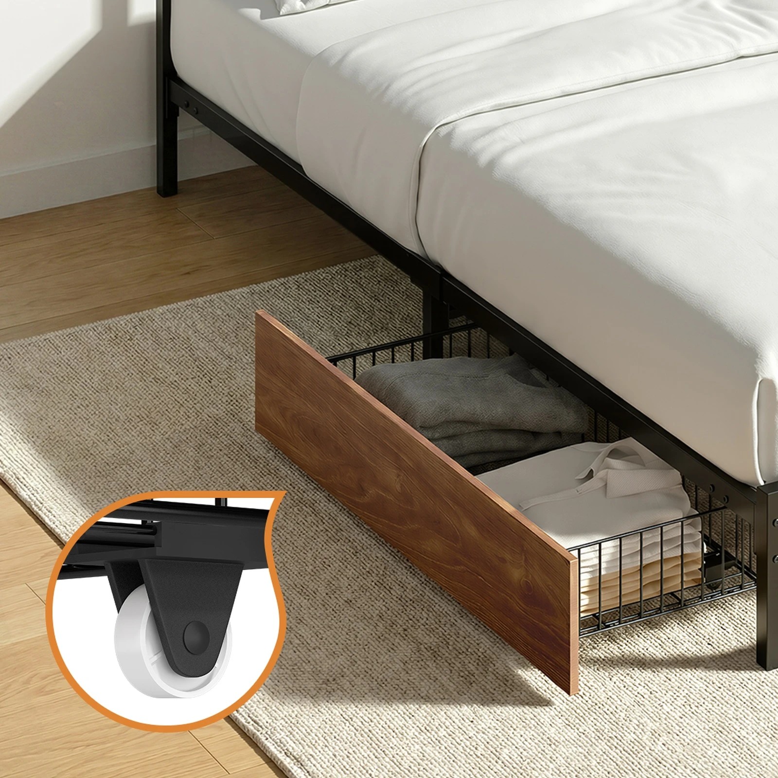 3 Oikiture Metal Bed Frame Single Size Beds Base Platform with 2 Drawers - Black, 3 of 9