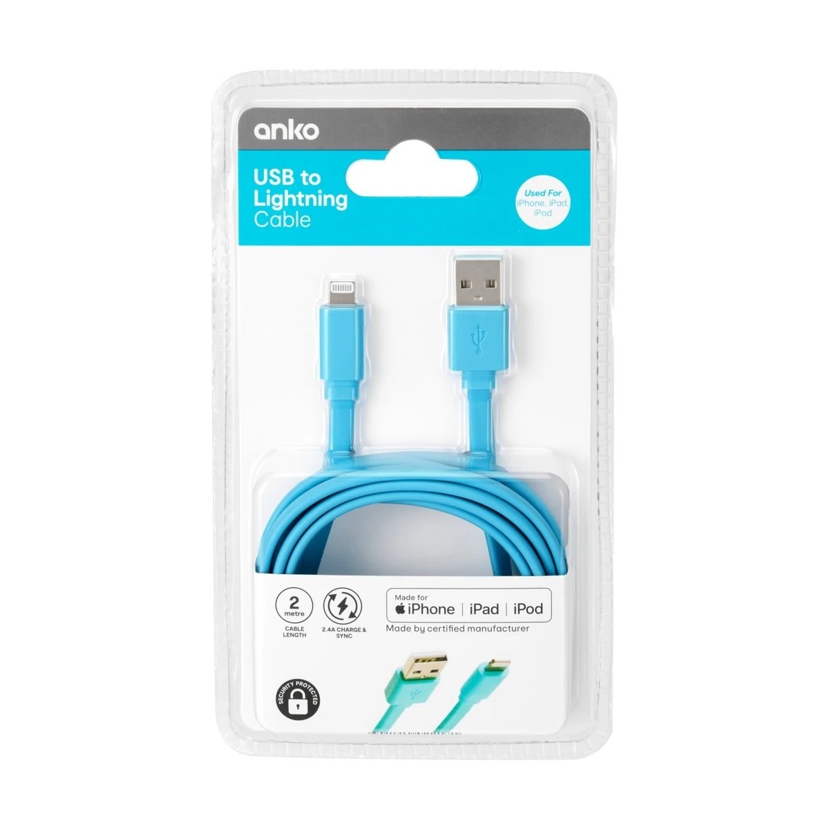 6 USB to Lightning Cable - 2m, Teal, 6 of 6