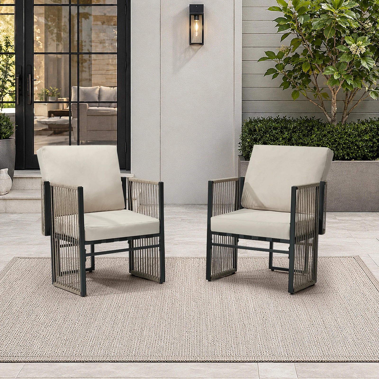 4 Livsip 2 Pieces Outdoor Patio Chair Bistro Lounge with Cushions Woven Rope - Multi, 4 of 8