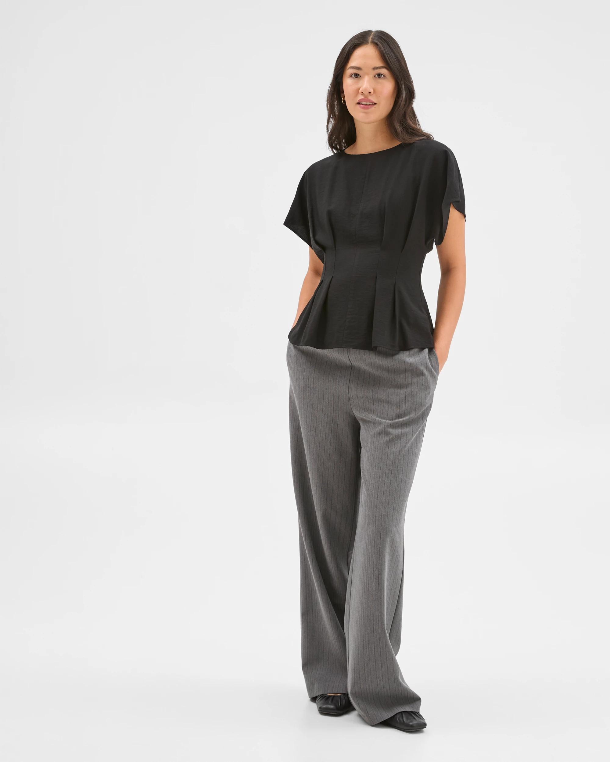 2 Preview Short Sleeve Femme Tuck Blouse BLACK, 2 of 7