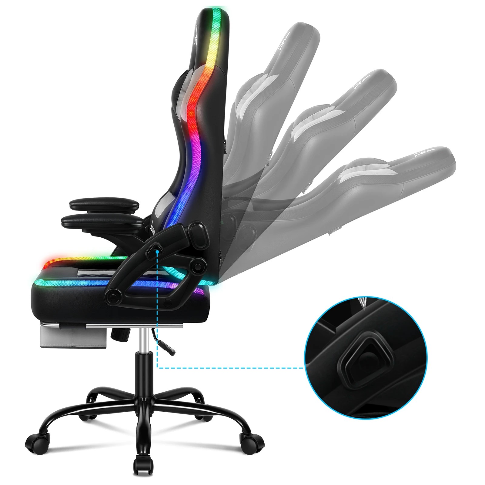 8 Alfordson Gaming Chair Office Massage 12 RGB LED Computer Leather - Grey, 8 of 10