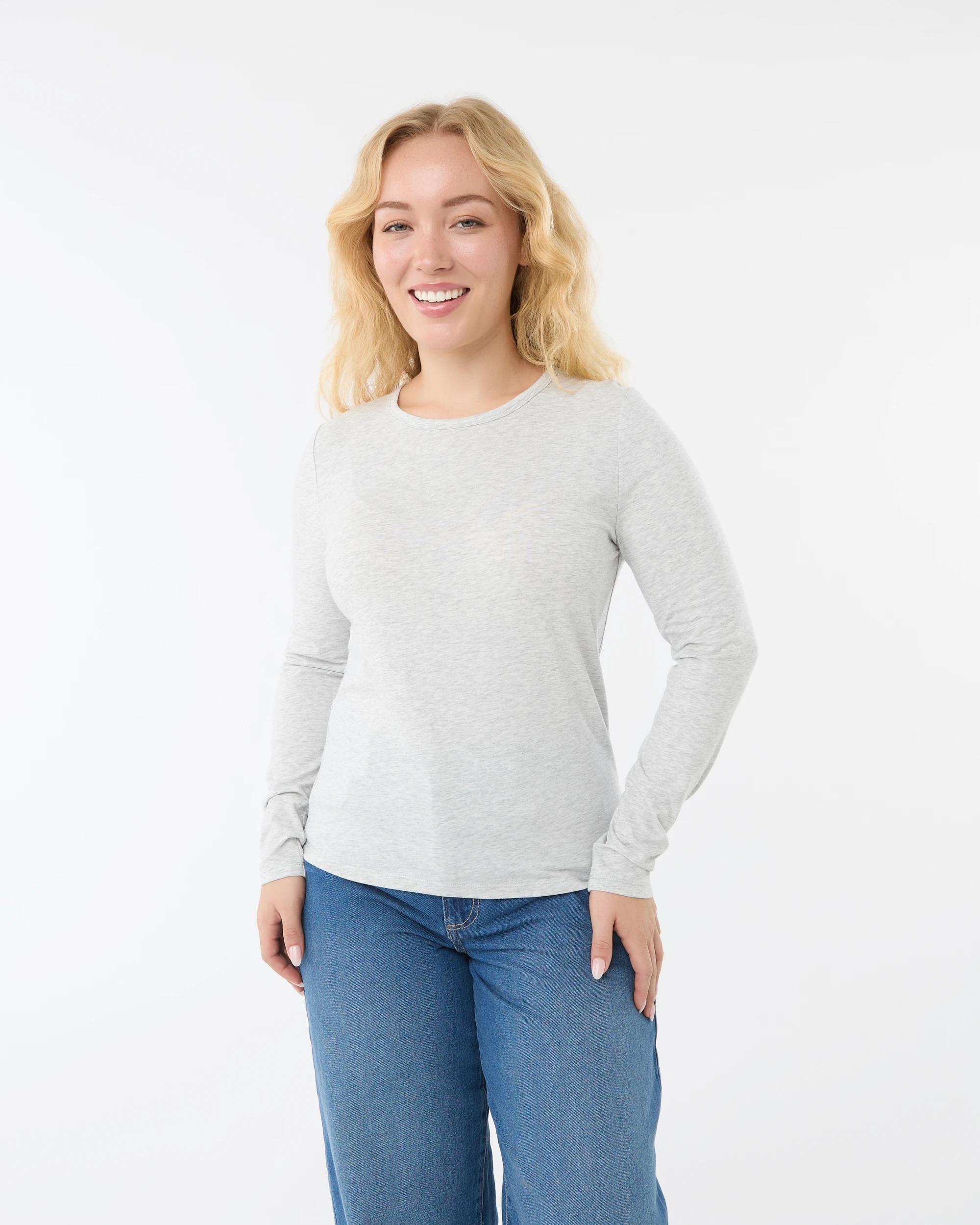 1 Long Sleeve Stretch Crew Neck T-shirt Slvr Marle, 1 of 6