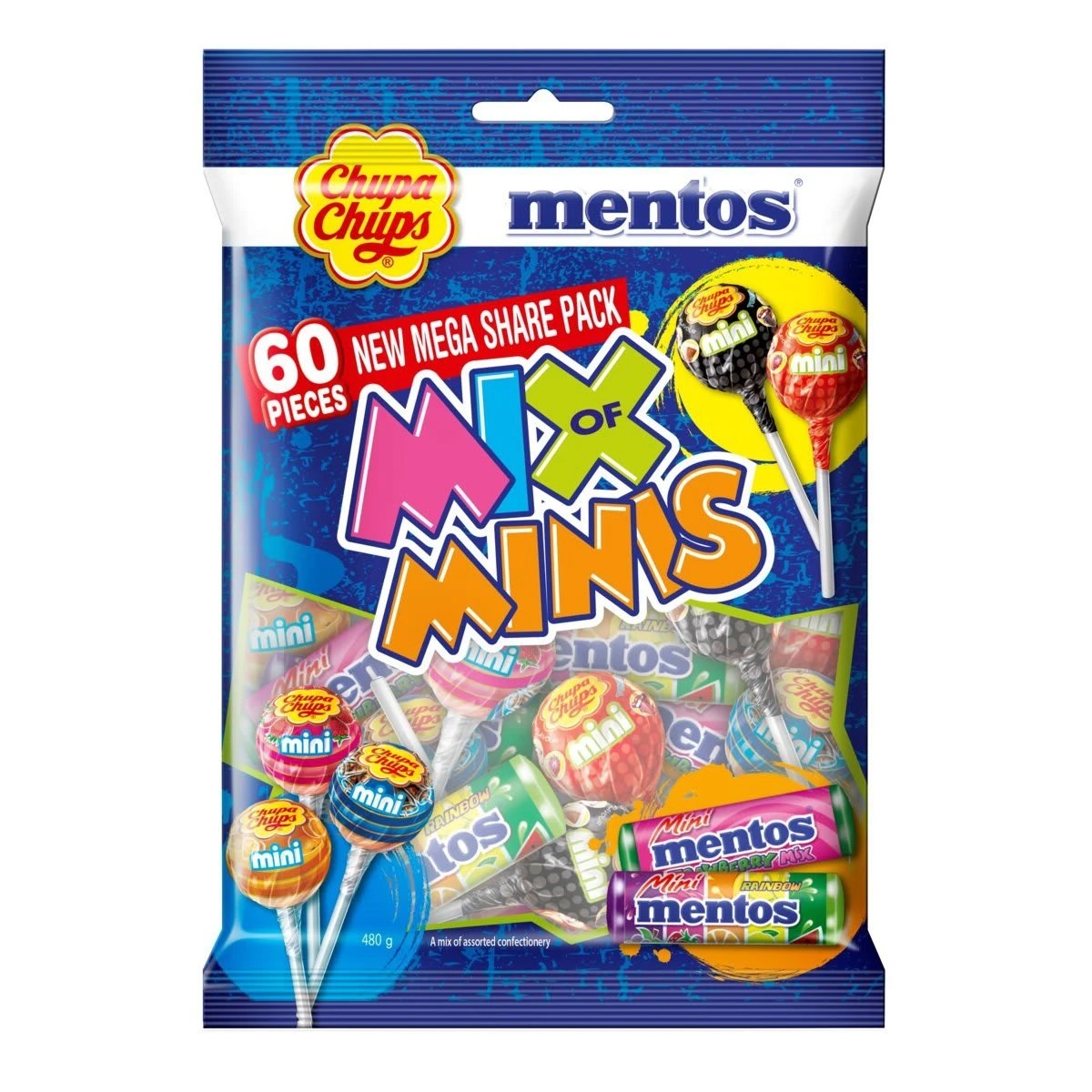 1 60 Piece Mentos Chupa Chups Mix Of Minis Share Pack 480g, 1 of 2