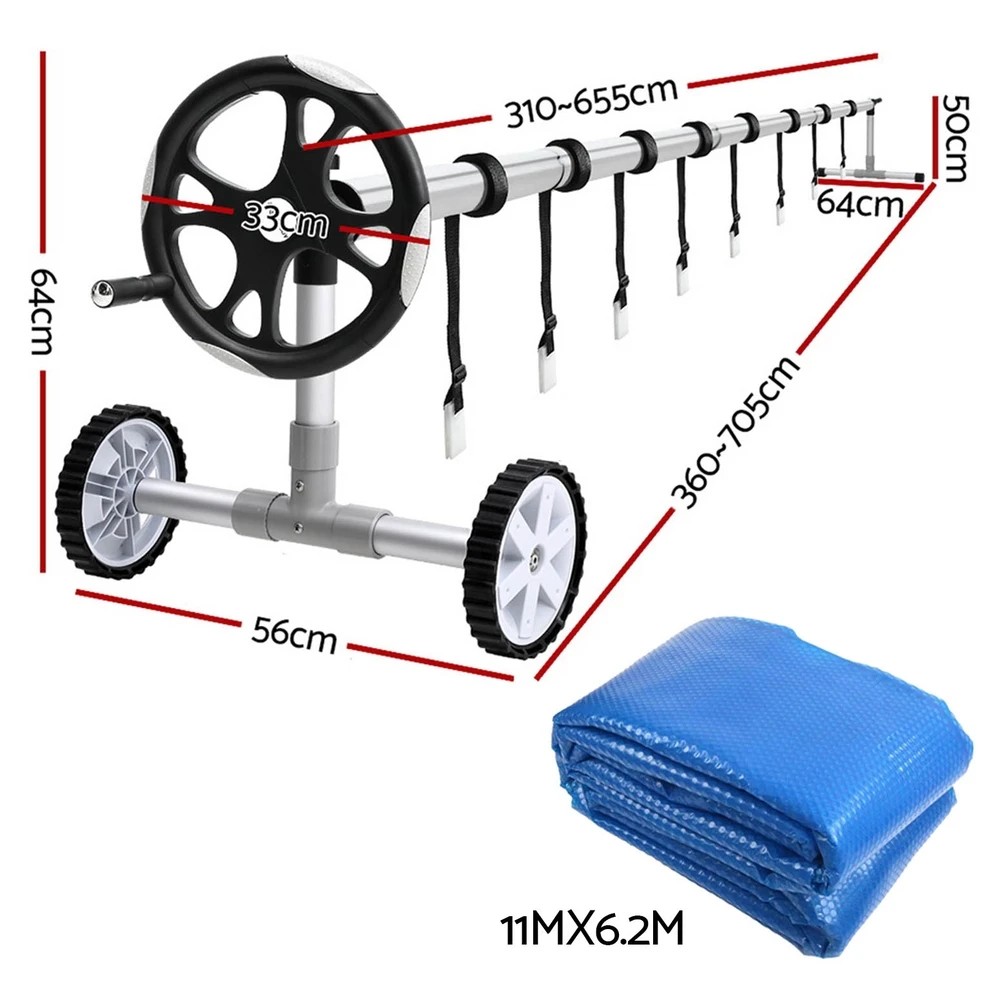 2 Aquabuddy Pool Cover 11x6.2m 400 Micron Swimming Pool Solar Blanket 6.55m Roller - Multi, 2 of 6