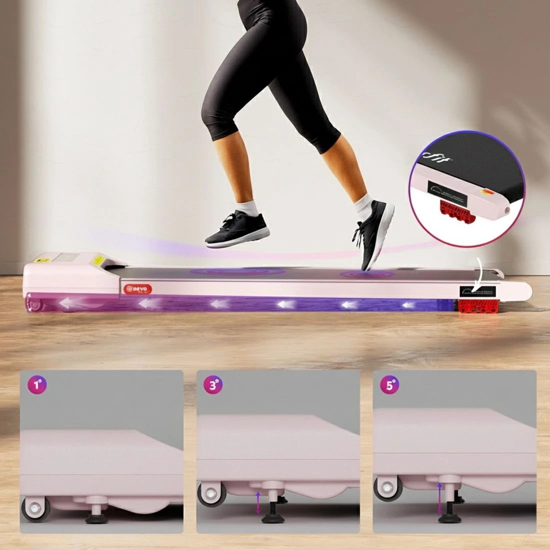 5 Everfit Treadmill Electric Walking Pad Incline Under Desk Home Gym 380mm - Pink, 5 of 10