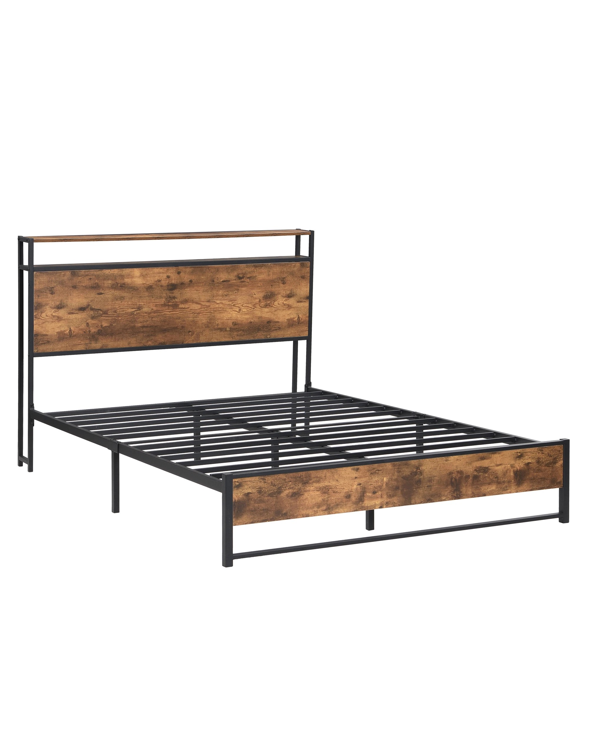 4 IHOMDEC BED01 Double  Metal & Wood Bed Frame Rustic Dark Brown - Brown, 4 of 10