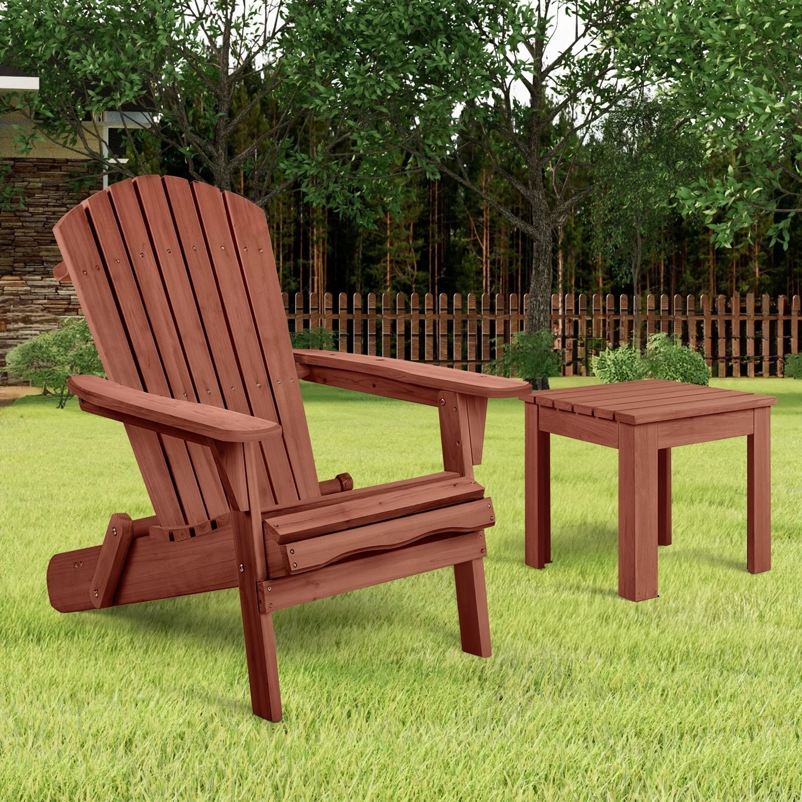 2 Alfordson Adirondack Chair Table 2PCS Set Wooden Outdoor Furniture Beach - Brown, 2 of 9