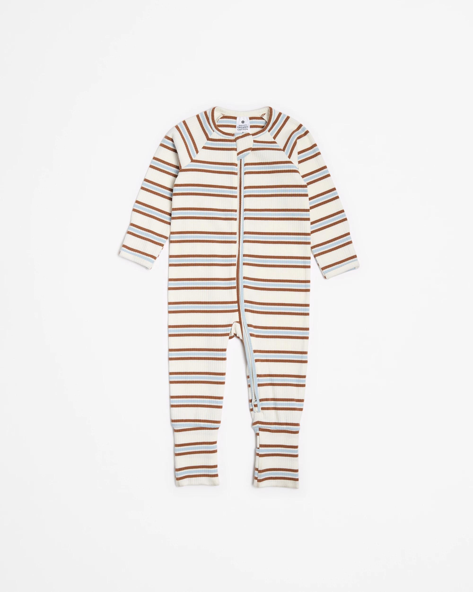 2 Target Baby Organic Cotton Rib Zip Footless Coverall BROWN RETRO STRIPE, 2 of 4
