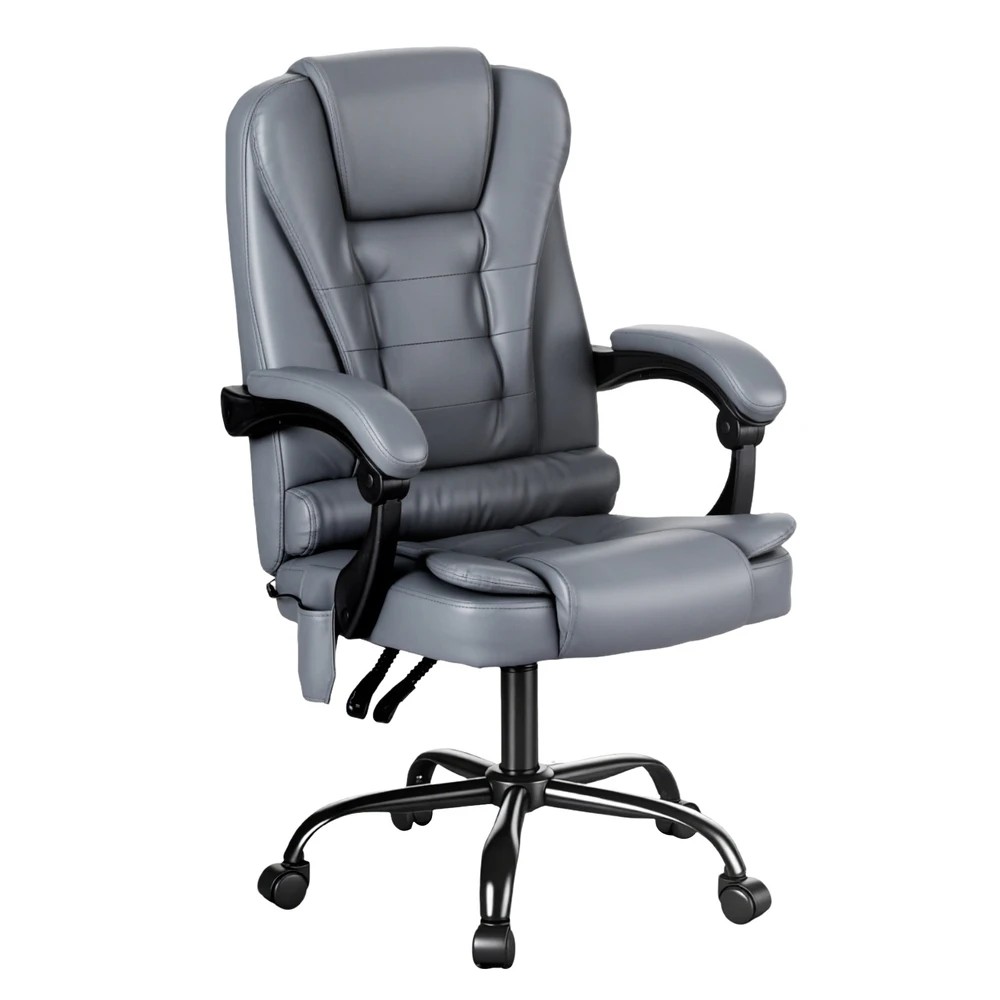 1 Artiss Executive Office Chair 4-Point Massage Adjustable Ergonomic Recline PU - Grey, 1 of 6