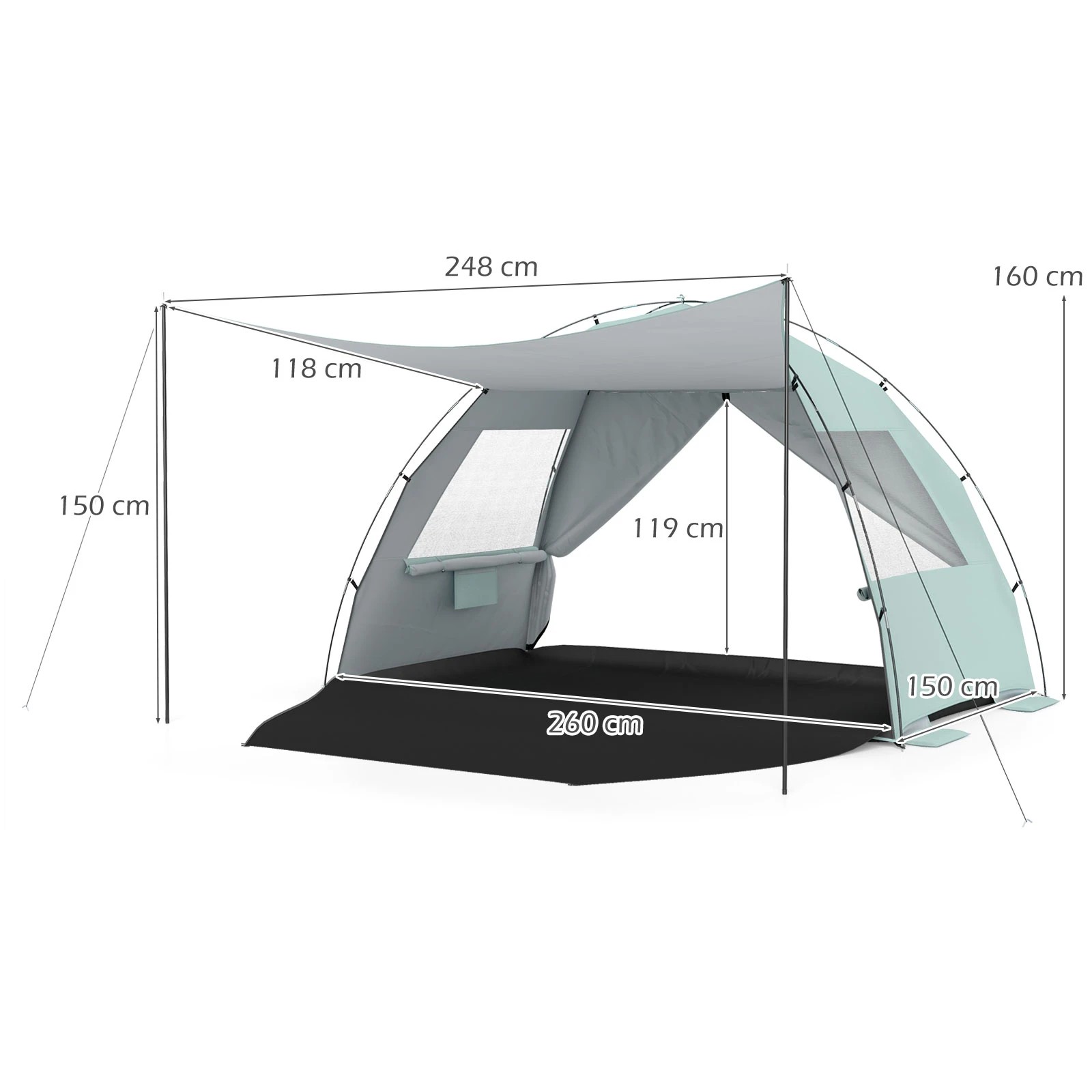 1 Costway Beach Cabana Tent Sun Shelter w/Canopy 5-6 Person Pop Up Canopy Carry Bag - Green, 1 of 1