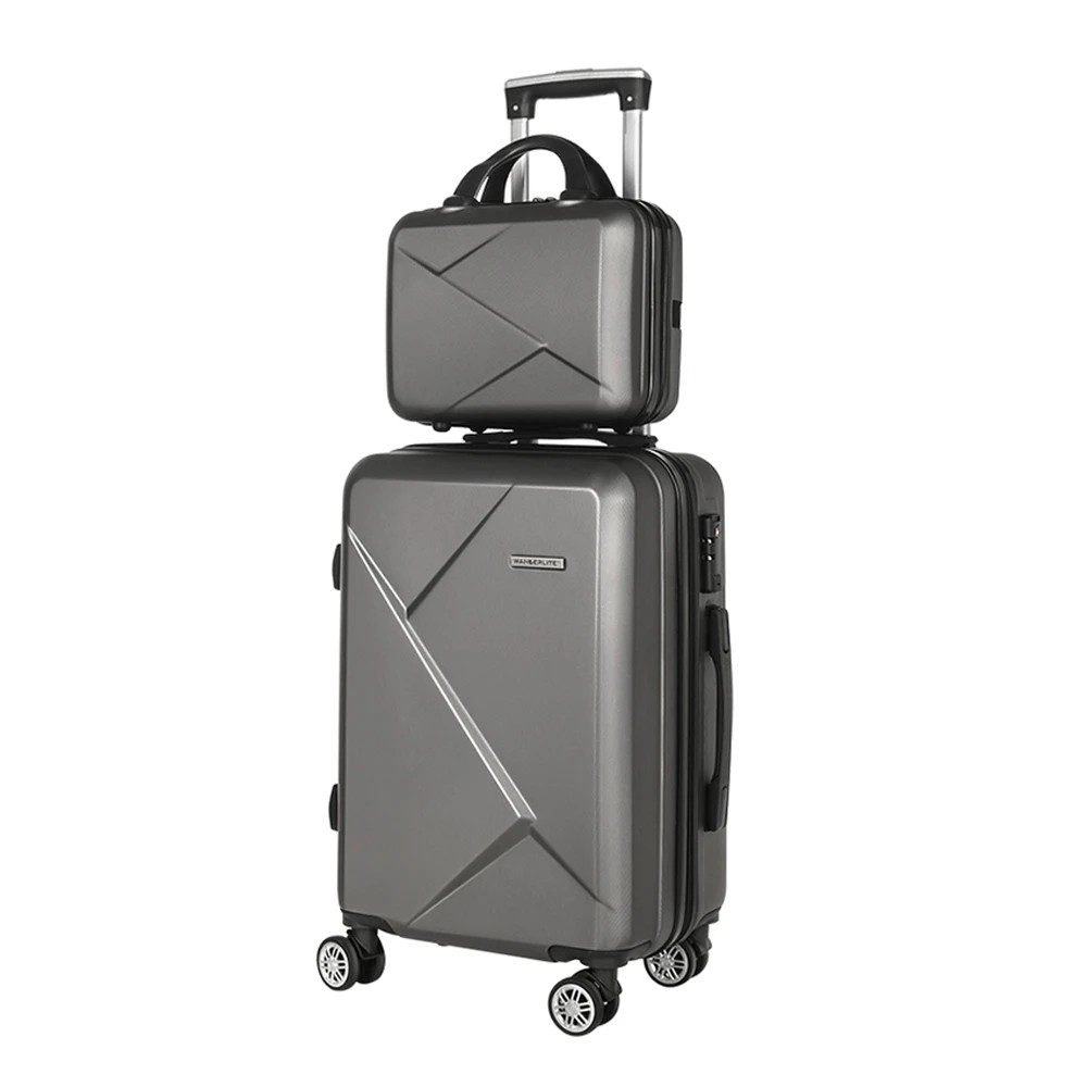 1 Wanderlite 2pc Luggage 12" 20" Trolley Travel Suitcase Storage Carry On TSA Lock - Grey, 1 of 1