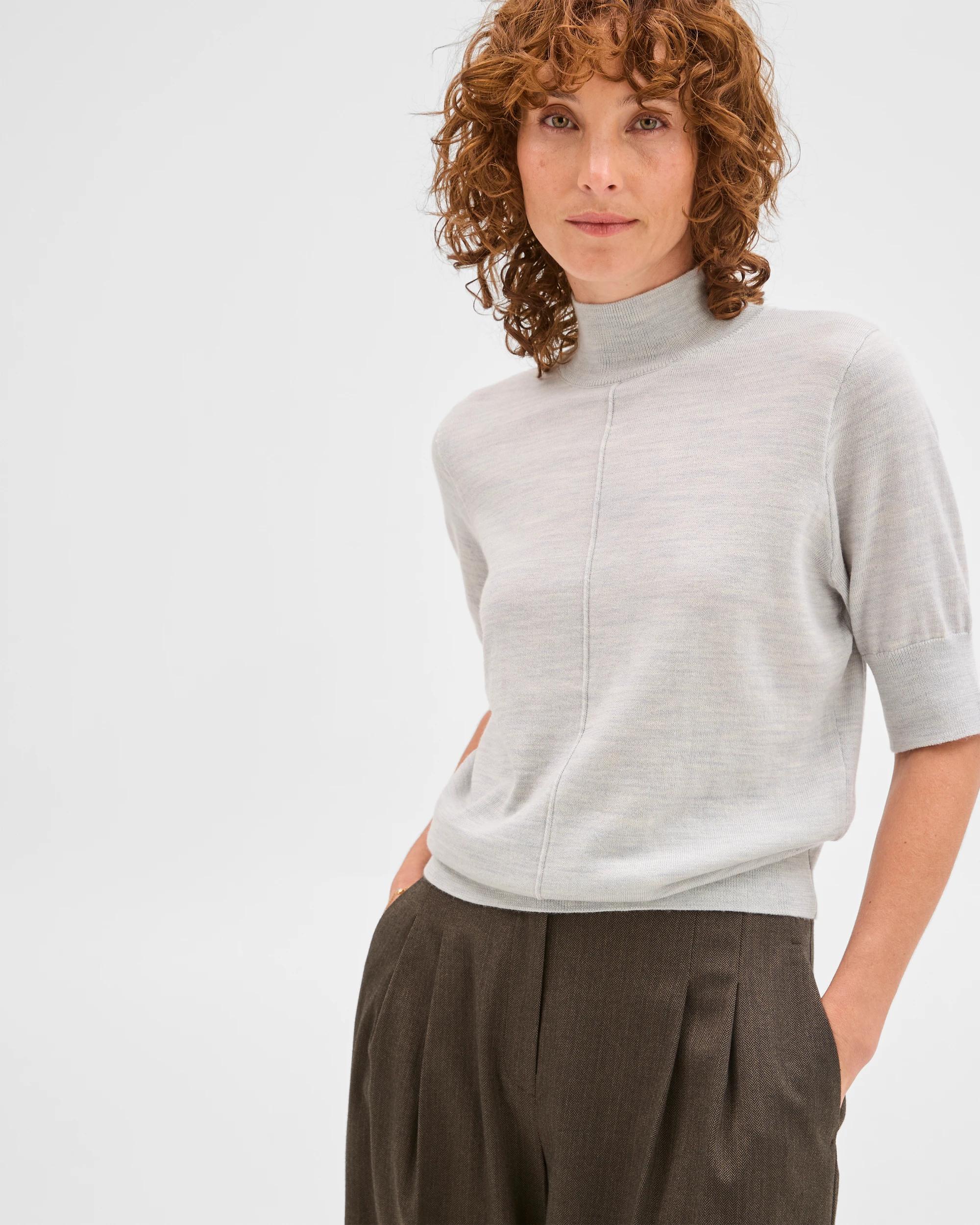 3 Preview Merino Wool Mock Neck Stitch Detail Top STEEL GREY, 3 of 6