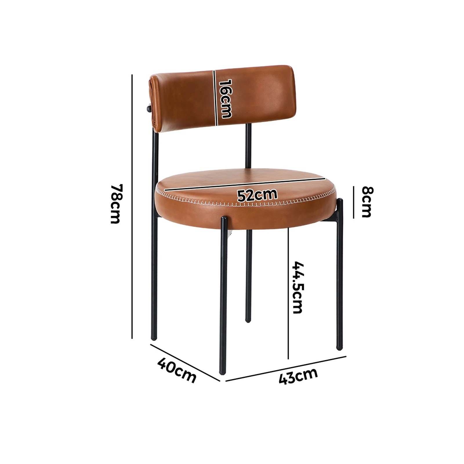 2 Oikiture 2x Dining Chair Round Kitchen Lounge Seats PU Leather - Brown, 2 of 9