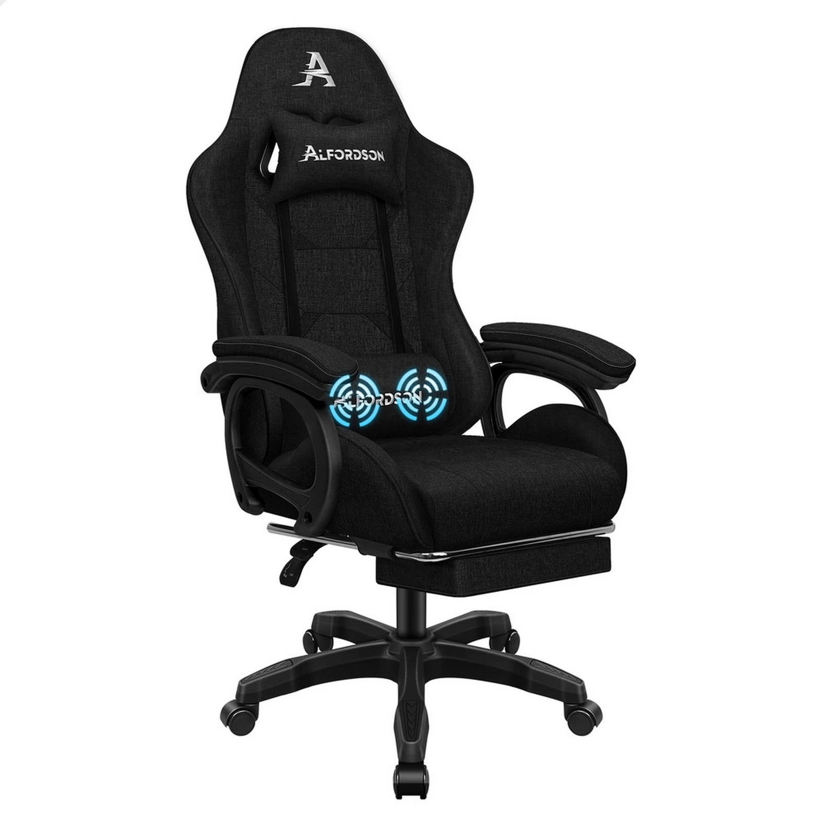 1 Alfordson Gaming Chair Office Massage Computer Racing Fabric Seat Footrest - Black, 1 of 10