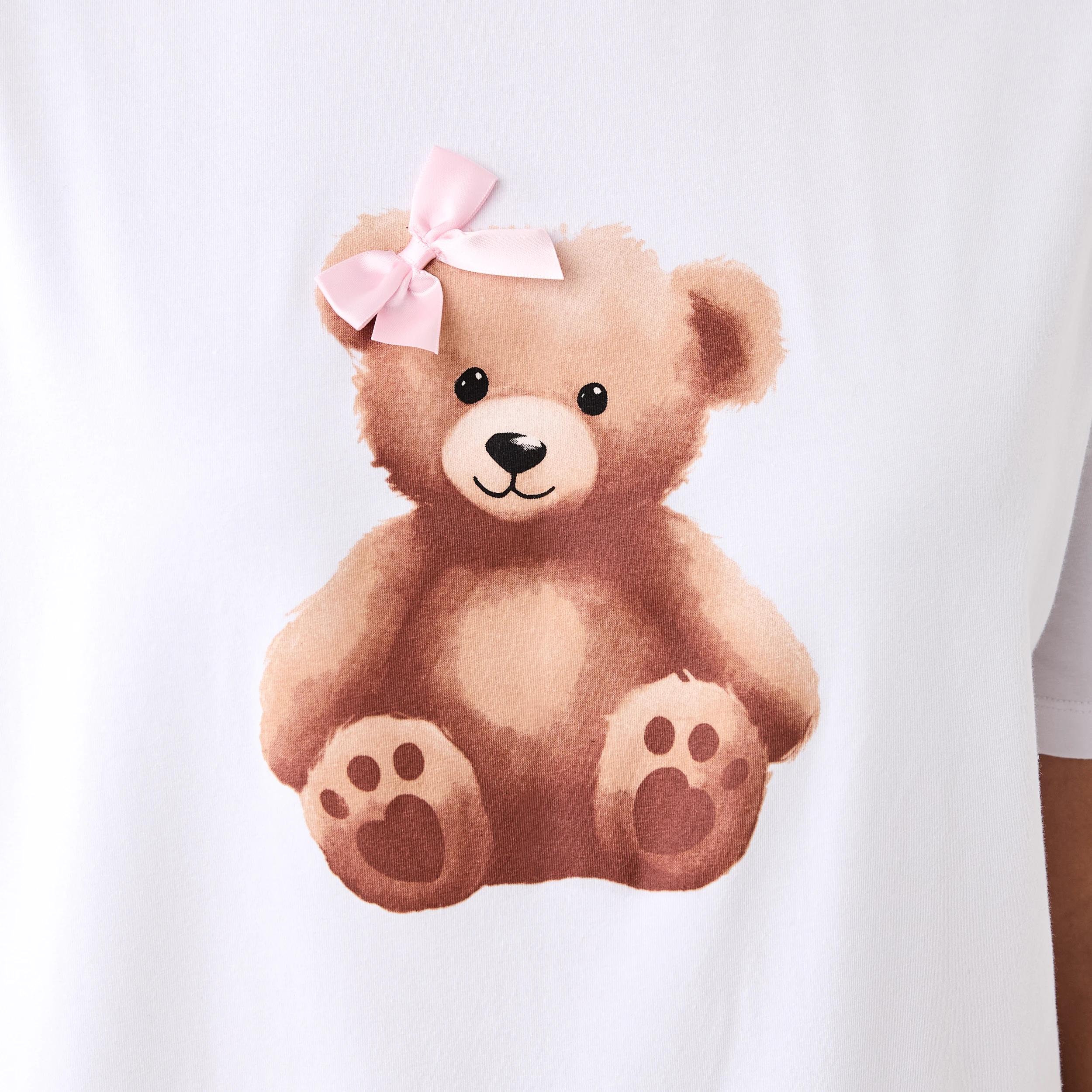 5 Print Knit T-shirt and Woven Shorts Pyjama Set BOW BEAR WHITE, 5 of 8