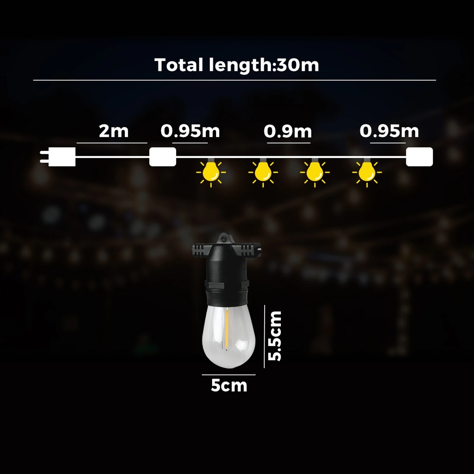 2 Mazam 30M LED Outdoor Festoon String Lights - Black, 2 of 10