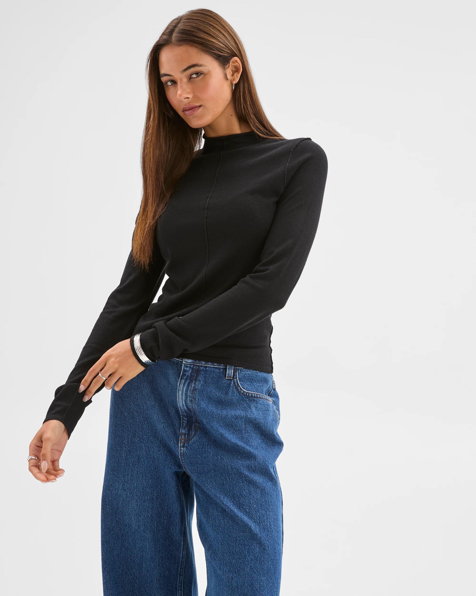 1 Lily Loves Exposed Seam Skivvy Top BLACK, 1 of 8