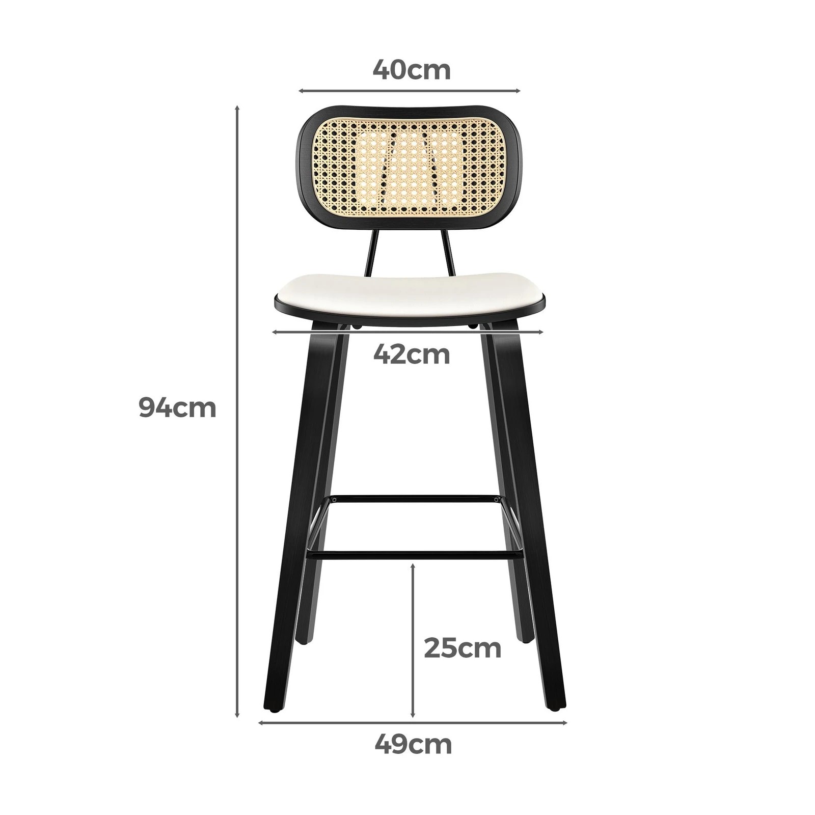 6 Alfordson 2x Bar Stools Kitchen Vintage Leather Seat Rattan Chair - White, 6 of 10