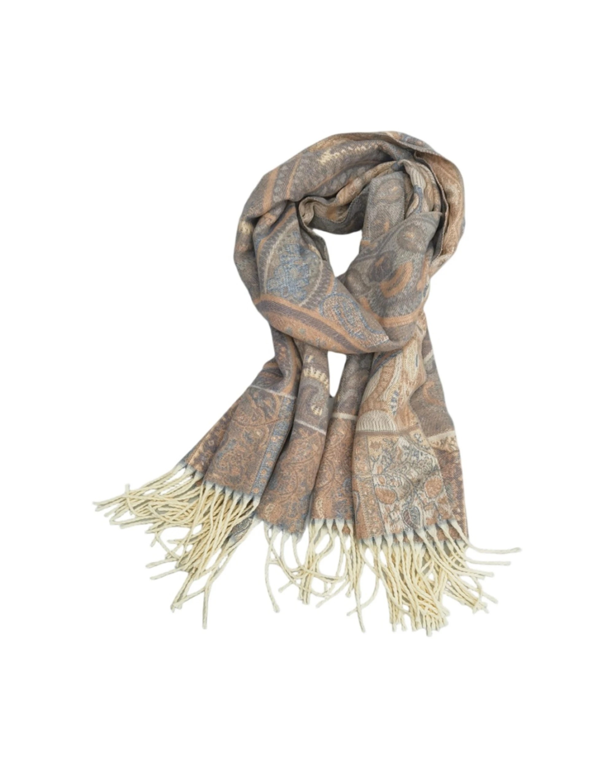 1 Urban Products Paisley Scarf Soft Woven Fabric Fringed Edges 180cm - Beige, 1 of 1