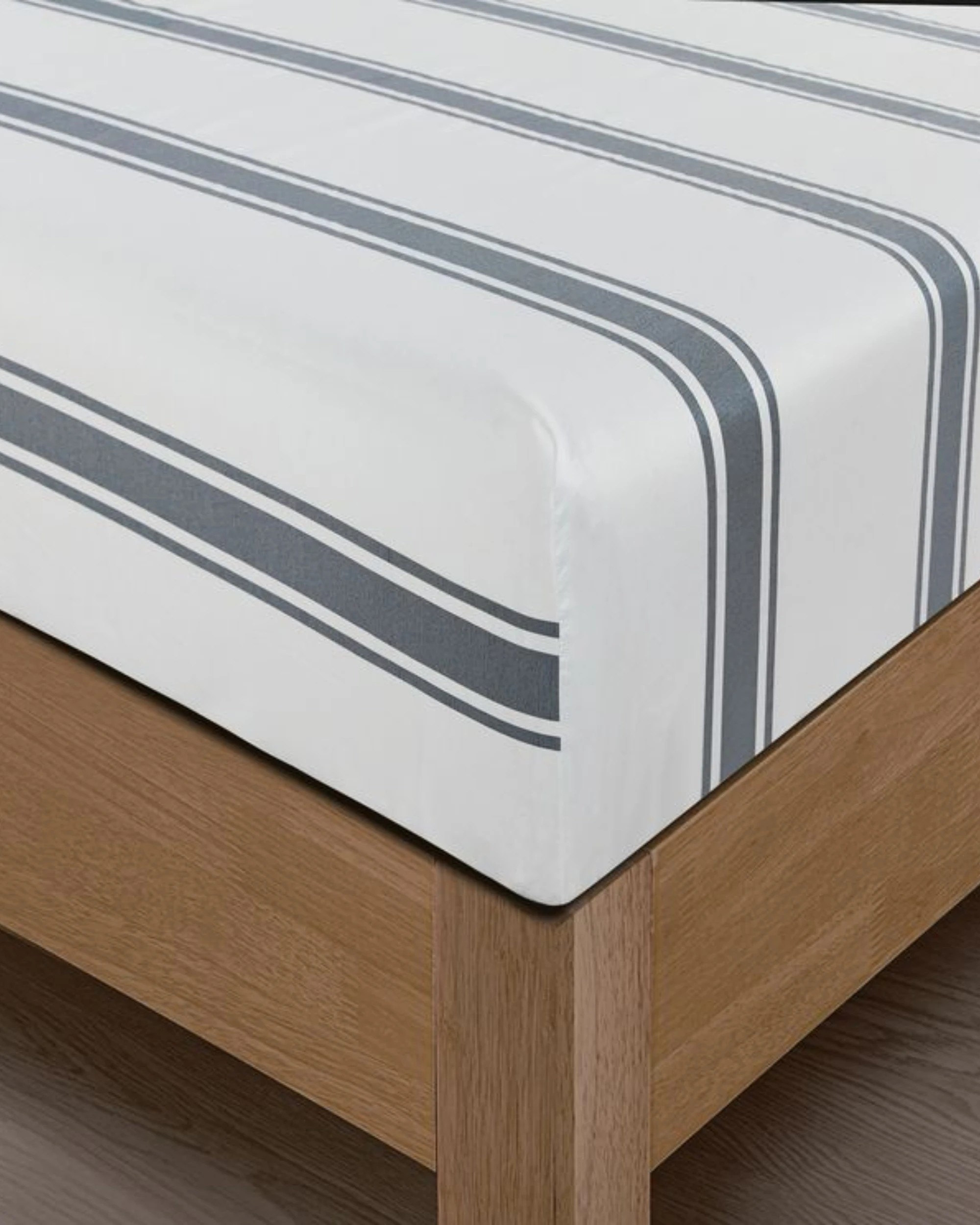 3 CleverPolly Yarn-Dyed Washed Microfibre Sheet Set - King Bed - Wide Stripe Steel Blue, 3 of 6