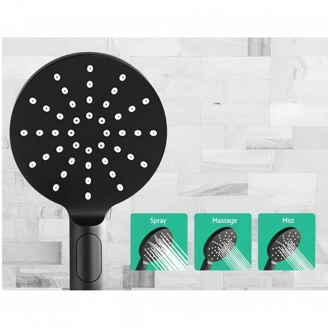 3 Cefito 9'' Rain Shower Head Set Handheld Round High Pressure - Black, 3 of 5