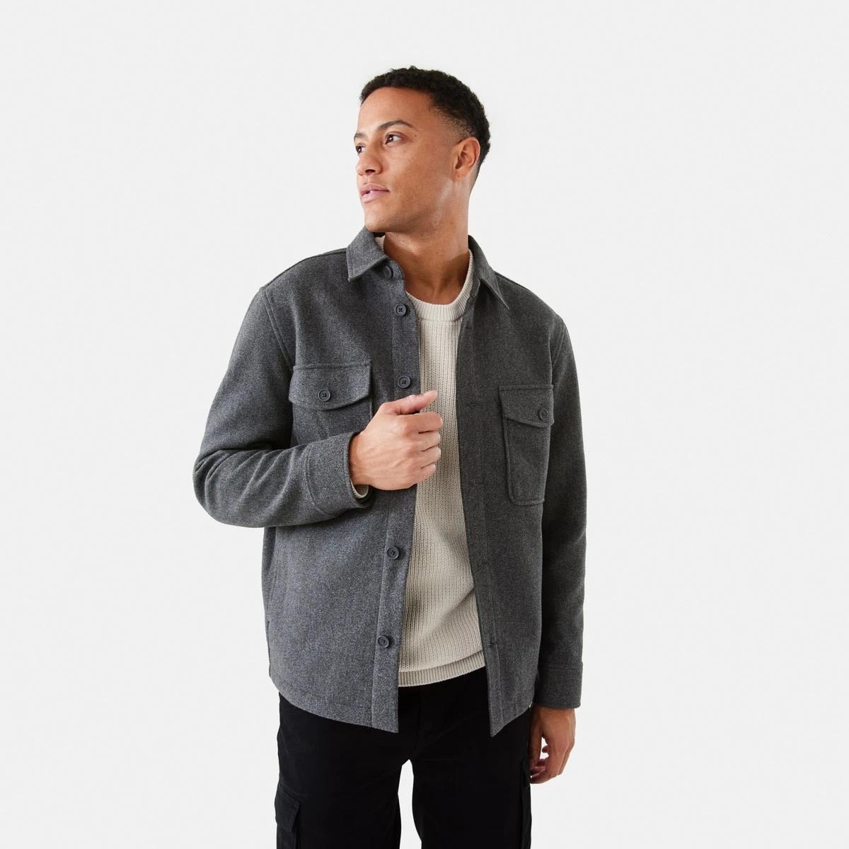1 Melton Shacket Gry Chmrle, 1 of 10