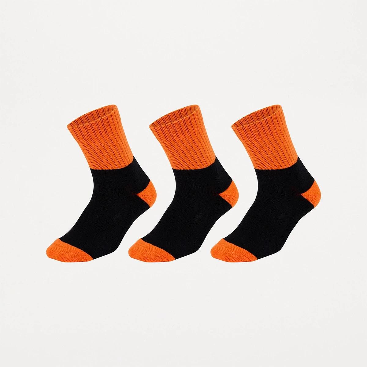 1 3 Pack Quarter Crew Work Socks BLACK ORANGE TOP, 1 of 3