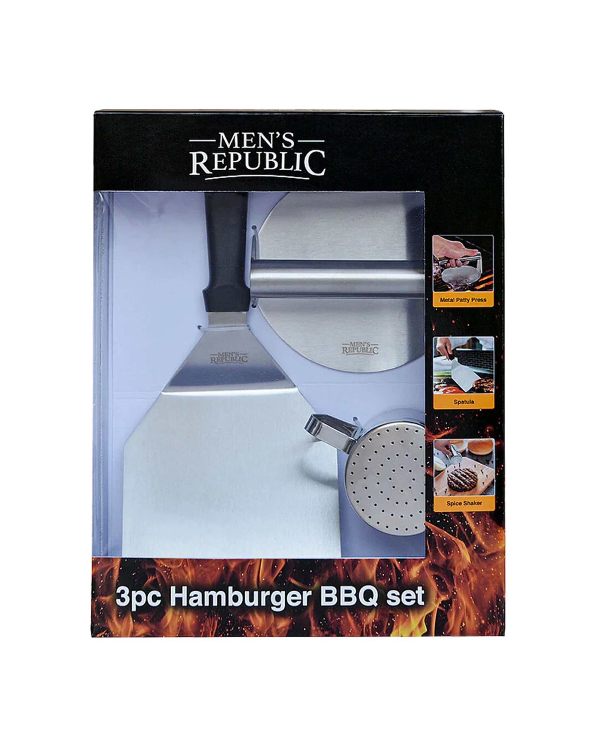 1 Mens Republic 3pc Premium Hamburger BBQ Grilling Set Stainless Steel - Silver, 1 of 5