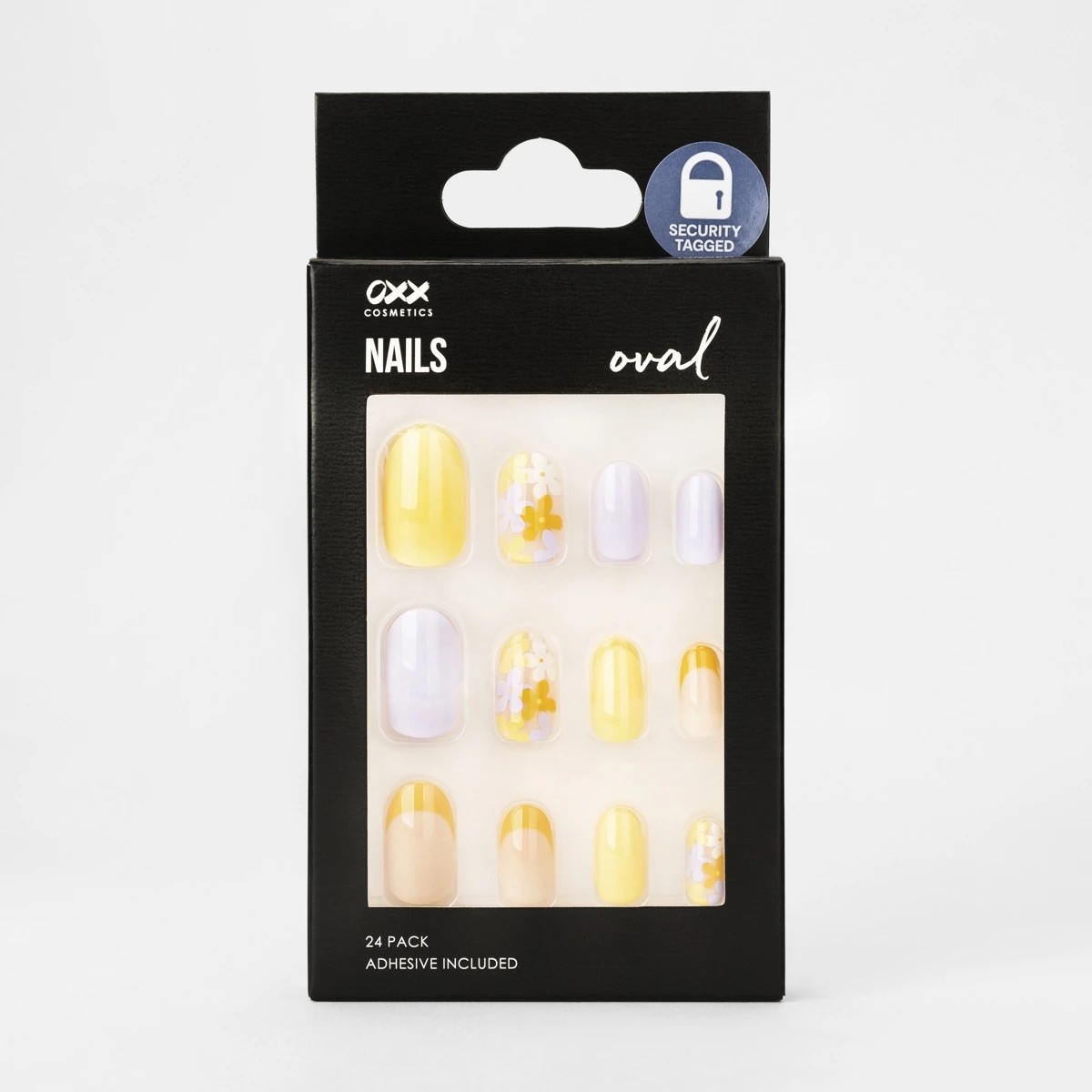1 OXX Cosmetics 24 Pack False Nails with Adhesive - Oval Shape, Yellow and Lilac Blooms, 1 of 5