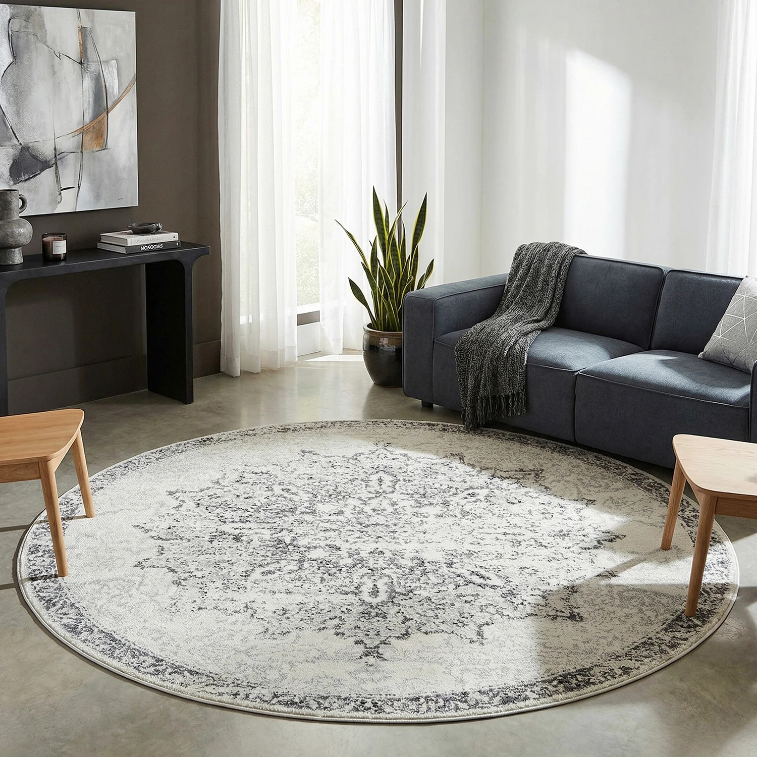 2 Common Ground Rugs Lustre Rita 150x150cm Round - Small Pet Friendly Rug - Silver, 2 of 5