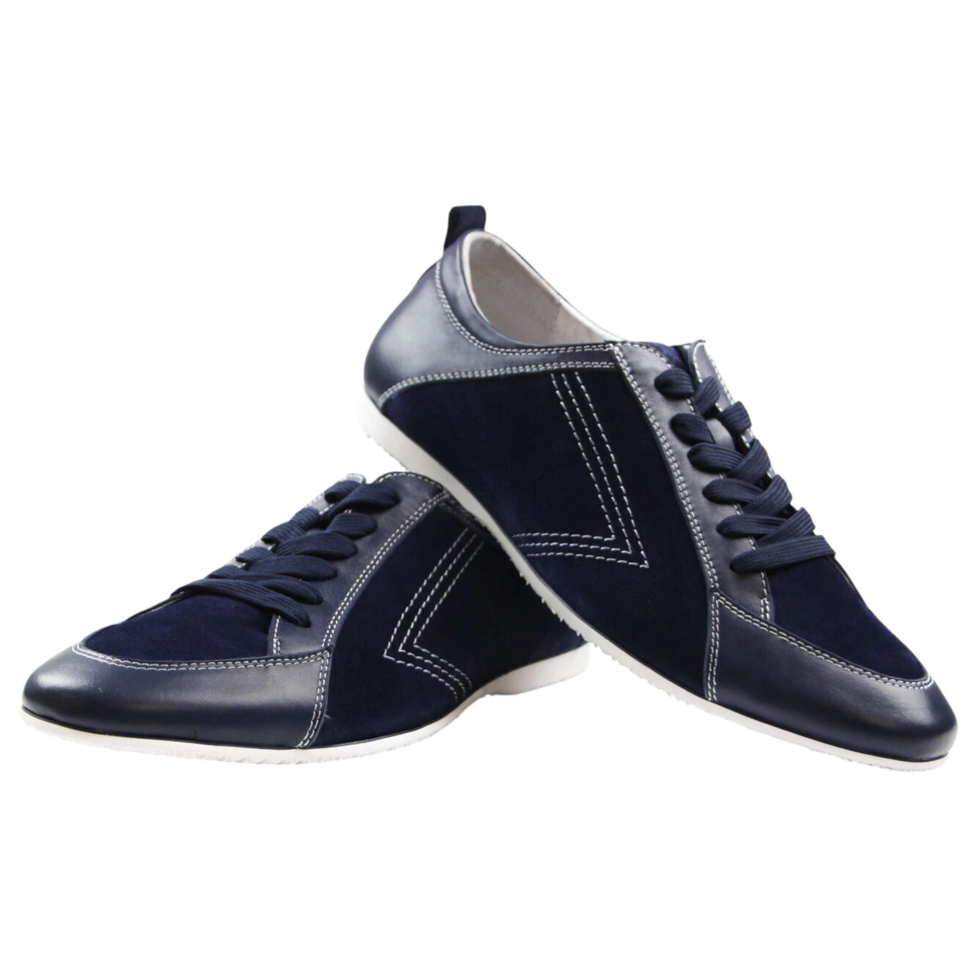 3 Zasel Mens Anton Leather Suede Casual Sneakers Work Dress Casual Shoes NAVY, 3 of 3