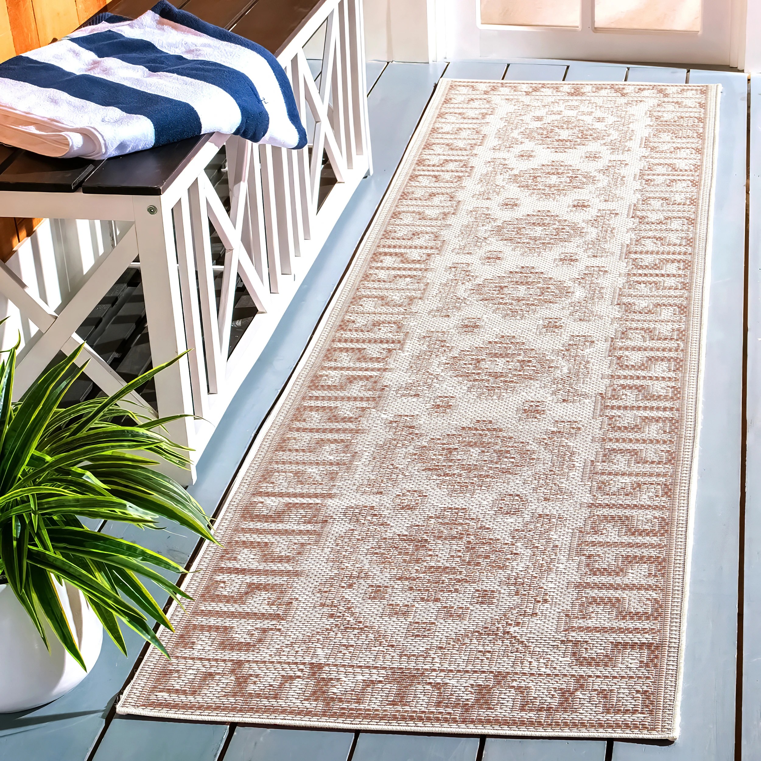 1 Common Ground Rugs Palmline Kuza 300x80cm - Medium Outdoor Rug - Orange, 1 of 8