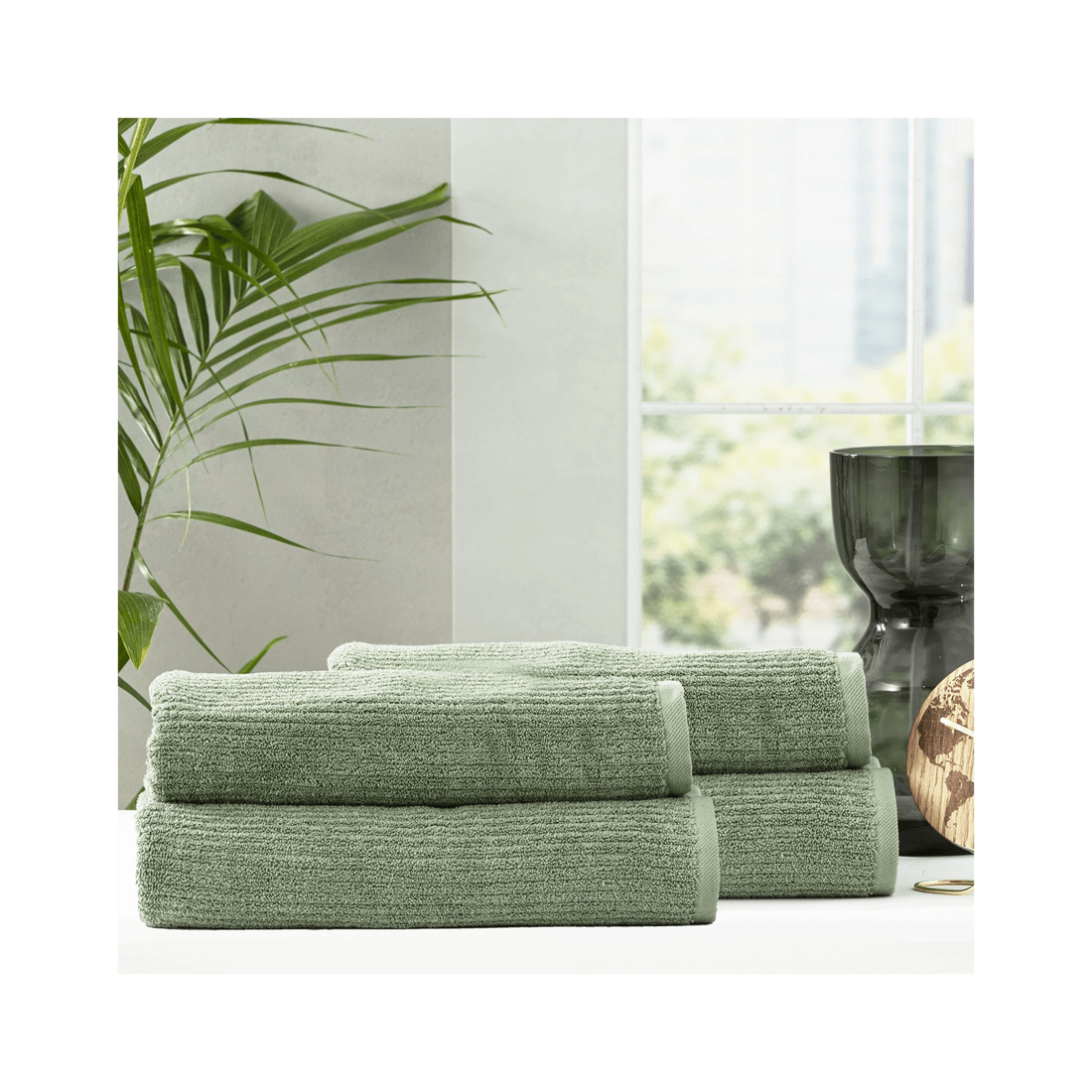 1 4pc KG Linen  Bath Sheet Towel 160cm Cotton Ribbed 650 GSM Sage - Green, 1 of 3
